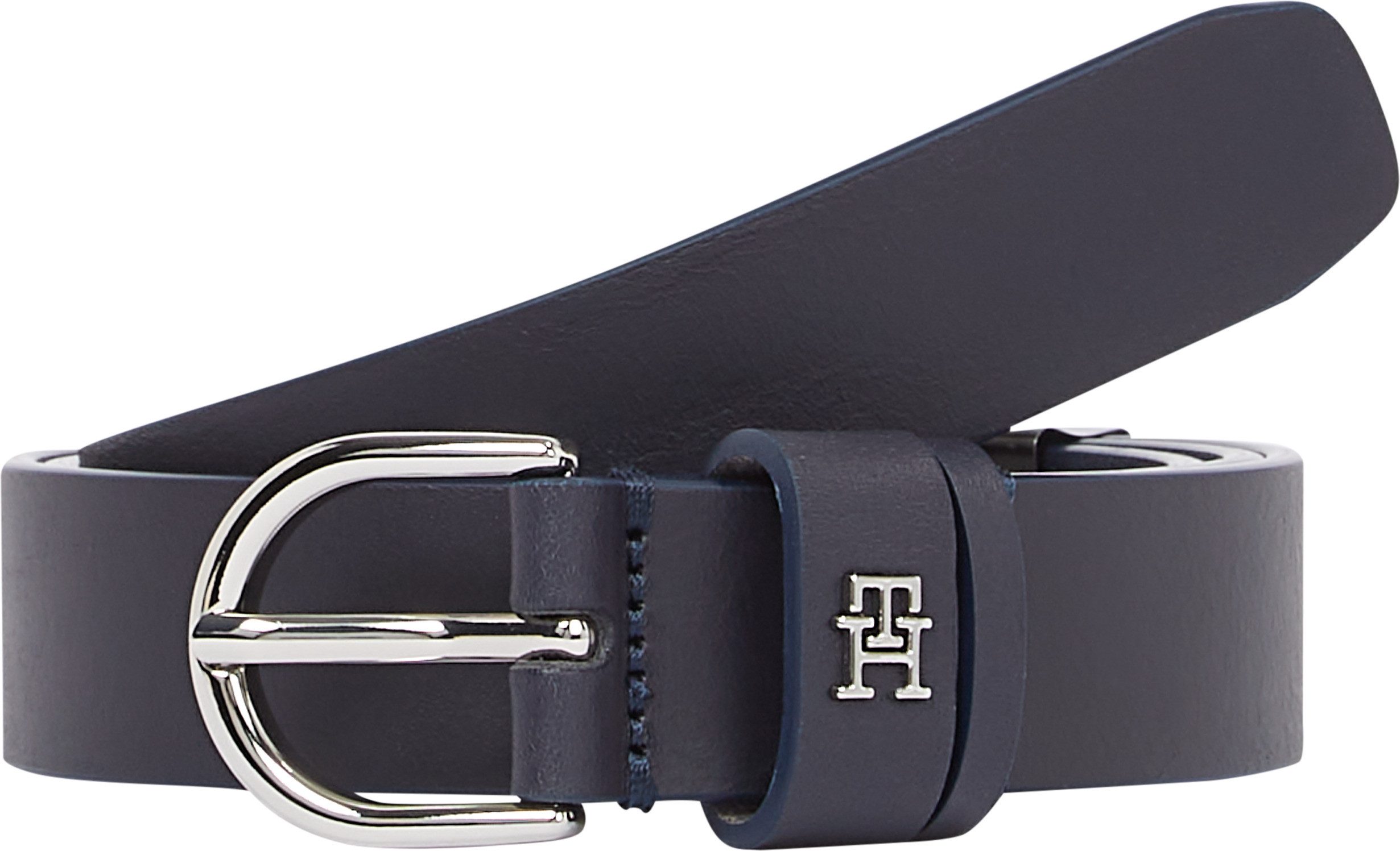 Tommy Hilfiger Leren riem ESSENTIAL EFFORTLESS 2.5 SILVER Eenvoudige doornsluiting, metalen embleem