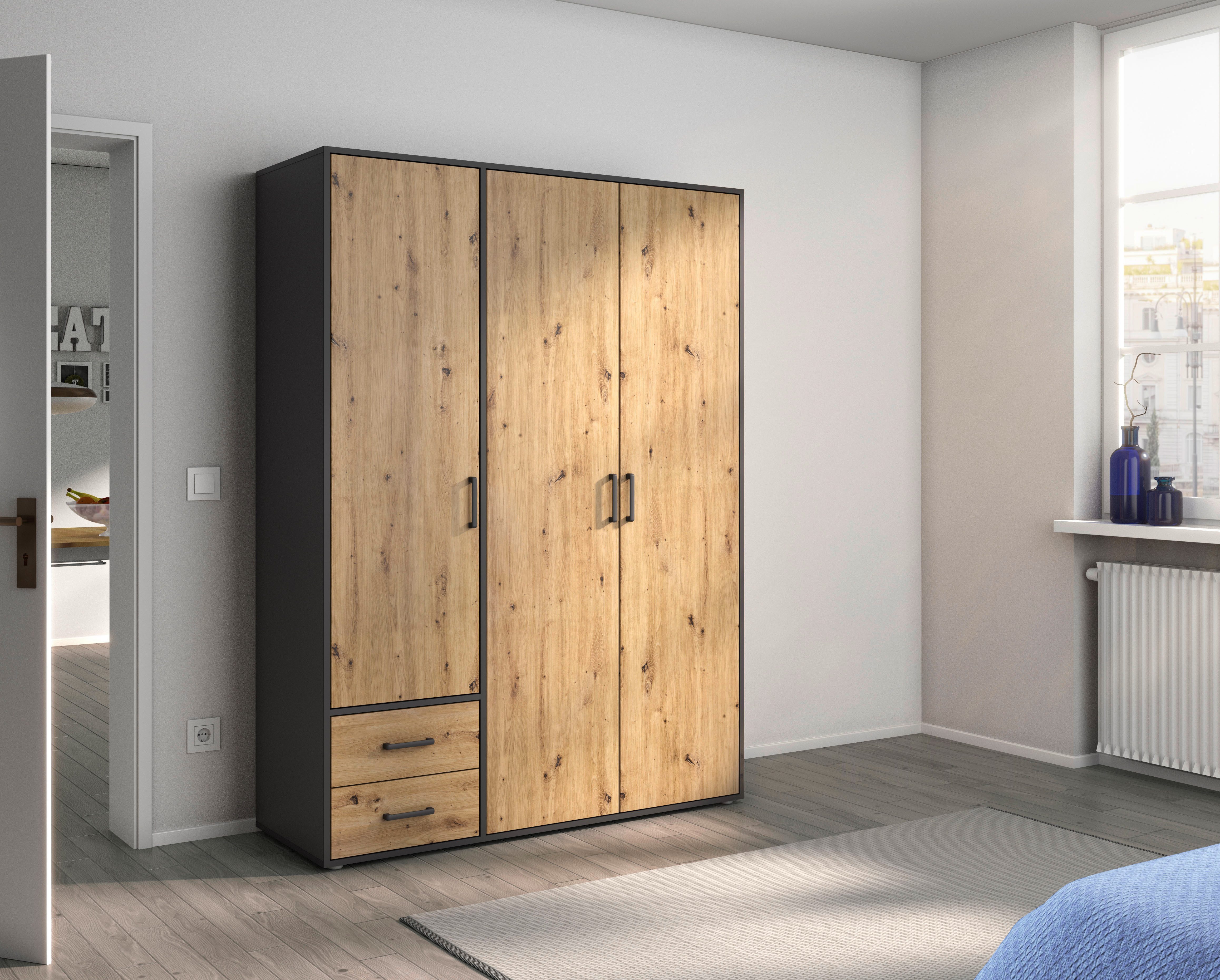 rauch Draaideurkast Kledingkast kast garderobe linnenkast VOYAGER moderne grepen in grijs metallic met buitenlades made in germany