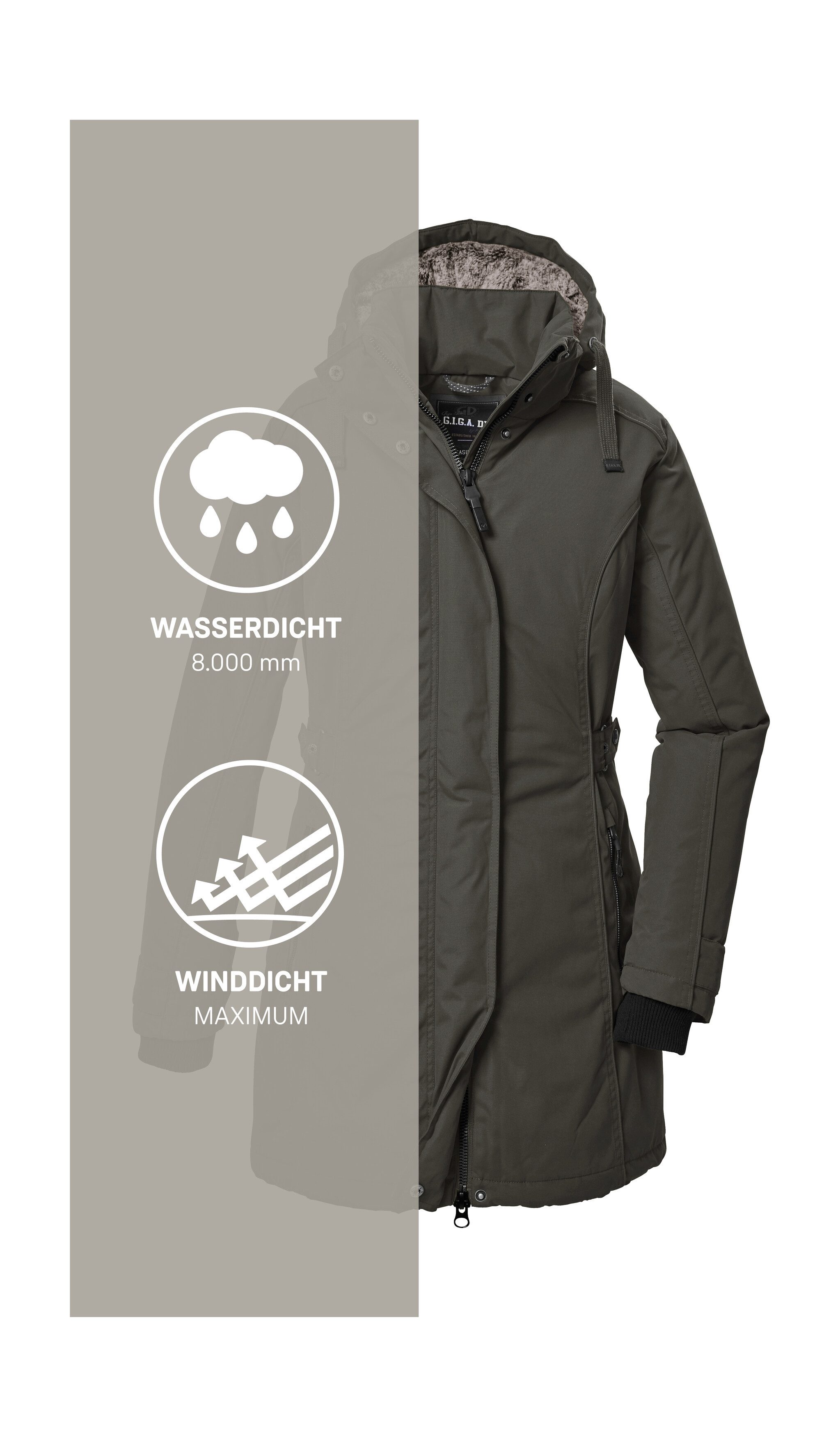 G.I.G.A. DX by killtec Parka GW 70 WMN PRK Wind- en waterdichte damesparka, ademend, met fleece.