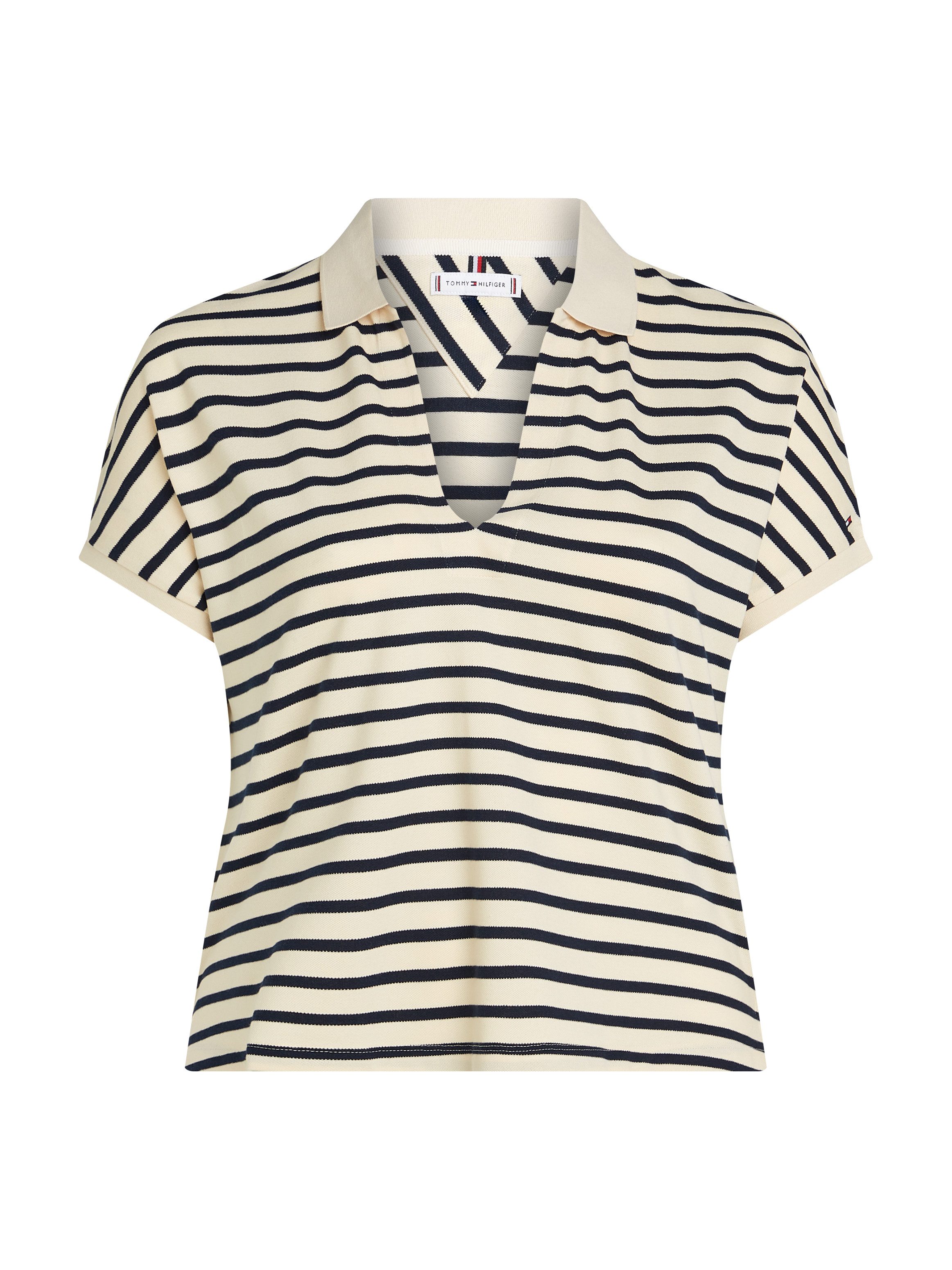 Tommy Hilfiger Curve Poloshirt CRV LYOCELL OPEN-NK POLO SS in grote maten, polokraag, streep patroon