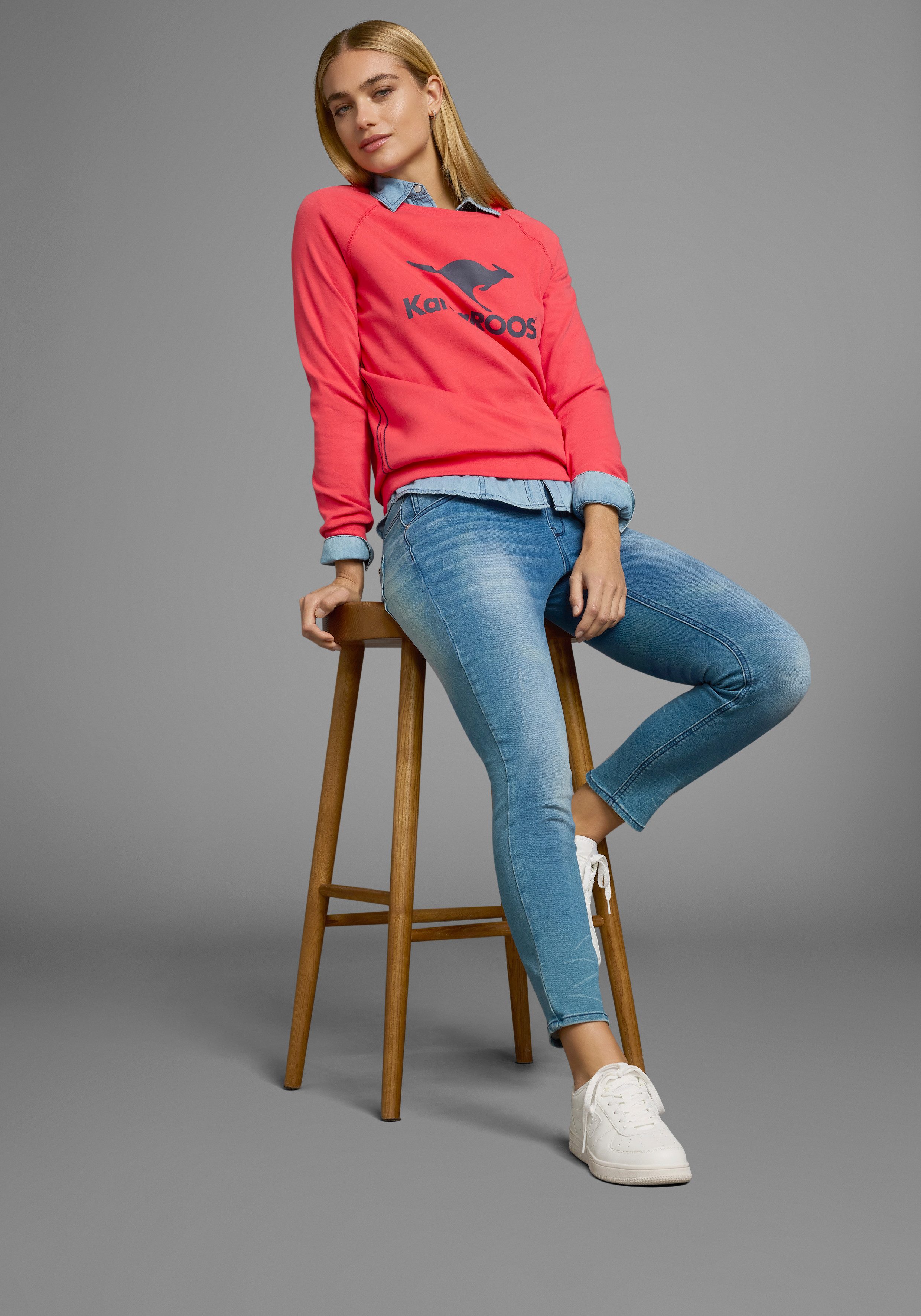 KangaROOS Sweatshirt Lange mouwen, figuurvolgende snit, met print, ronde hals