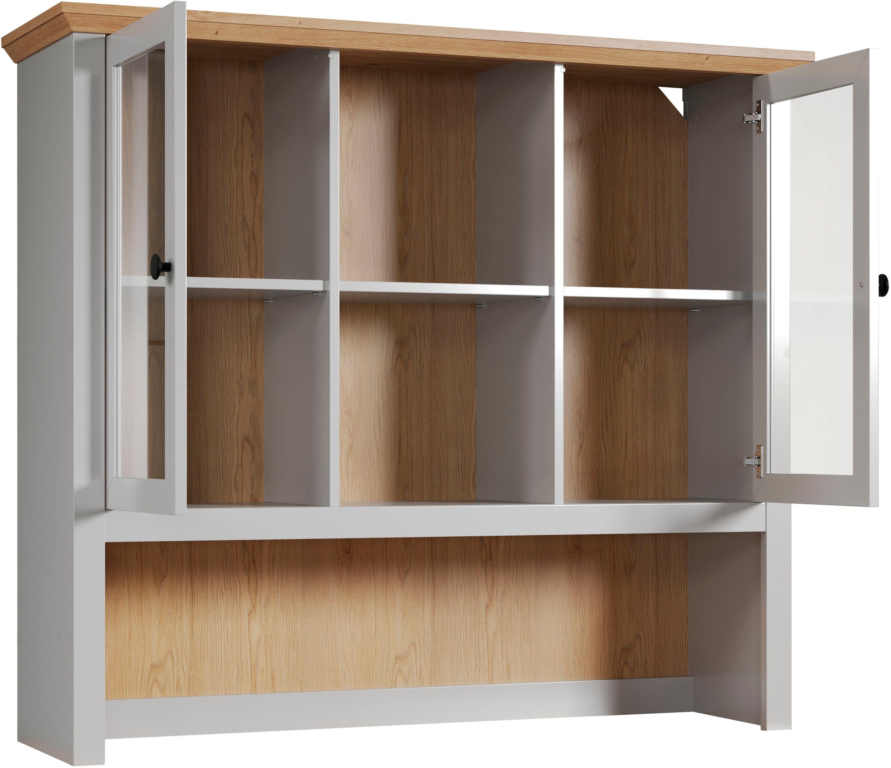 Home affaire Buffet-opzetkast Herzwill Opzetstuk met 2 glazen deuren in landhuisstijl - (B/D/H) 119/36/105 cm (1 stuk)