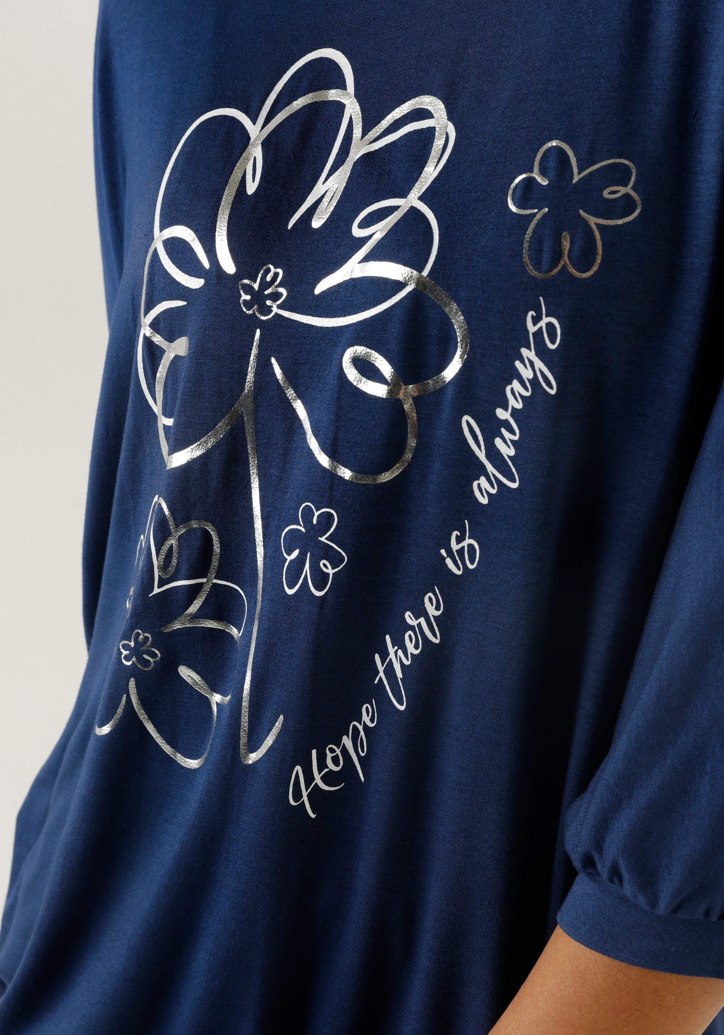 Aniston SELECTED Shirt met vleermuismouwen deels met zilverkleurige folieprint nieuwe collectie