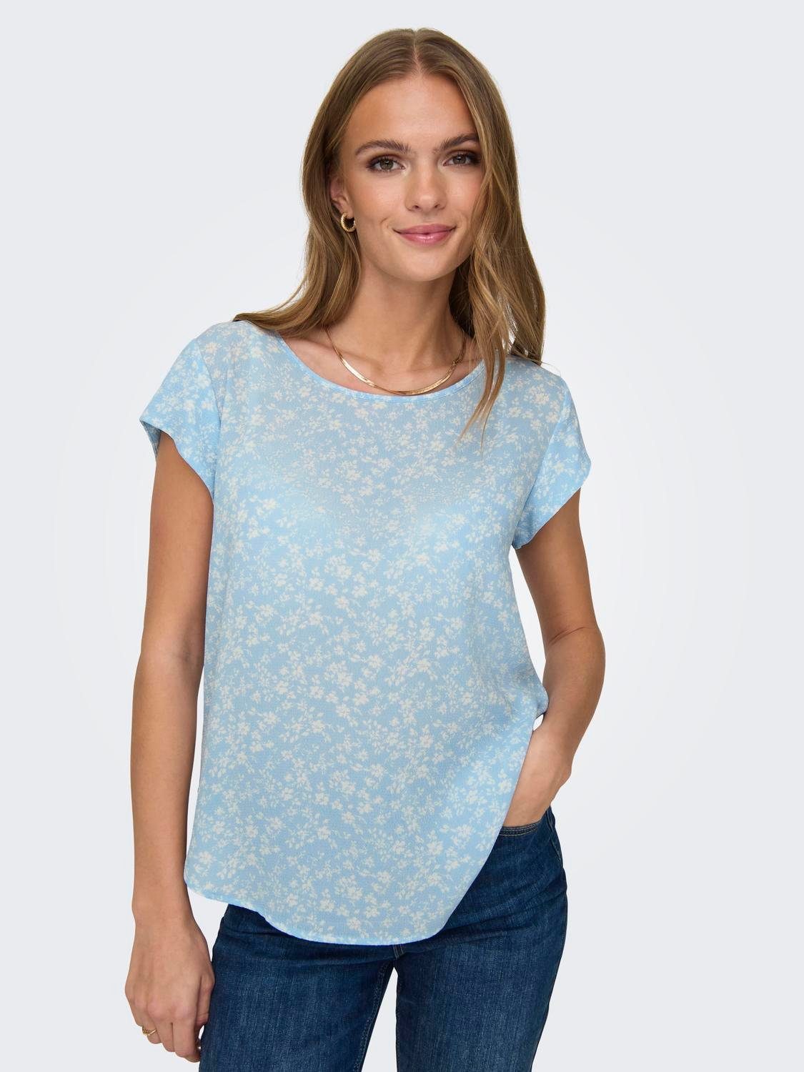 Only Shirtblouse ONLVIC S/S AOP TOP NOOS PTM dames blouseshirts maat 34 (XS) blauw