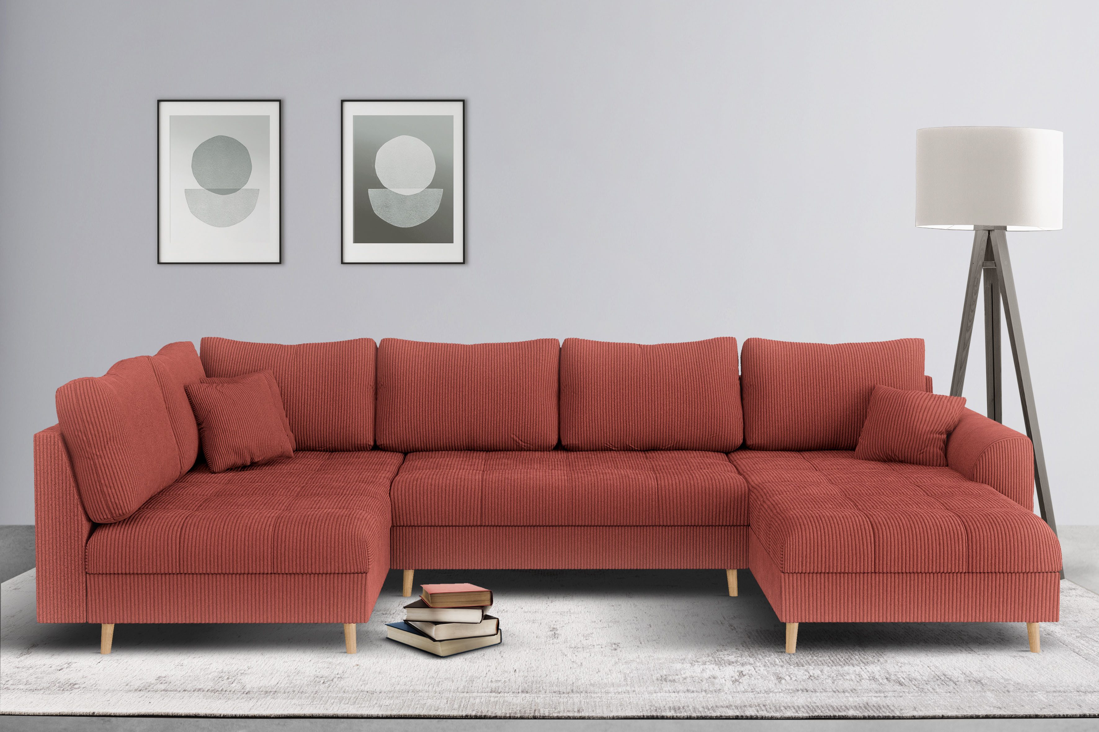 Home affaire Zithoek CHARRE U-vorm met ottomane, afmetingen B/D/H: 310/161/81 cm fijne stiksels, losse rug- en sierkussens, ook in cord en bouclé