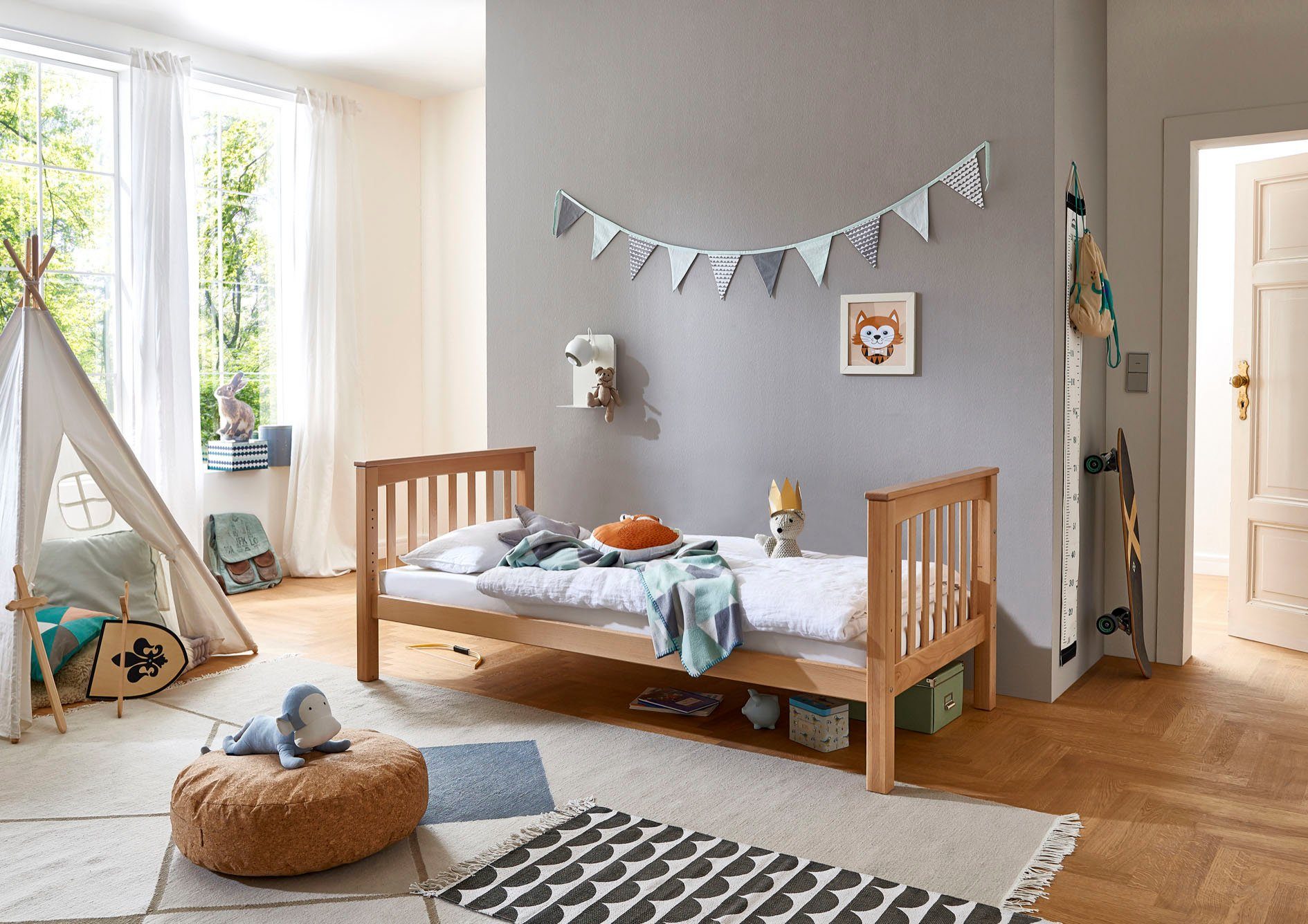Relita Kinderbed Kick 1-persoons met lattenrol, beuken eenpersoonsbedden beige