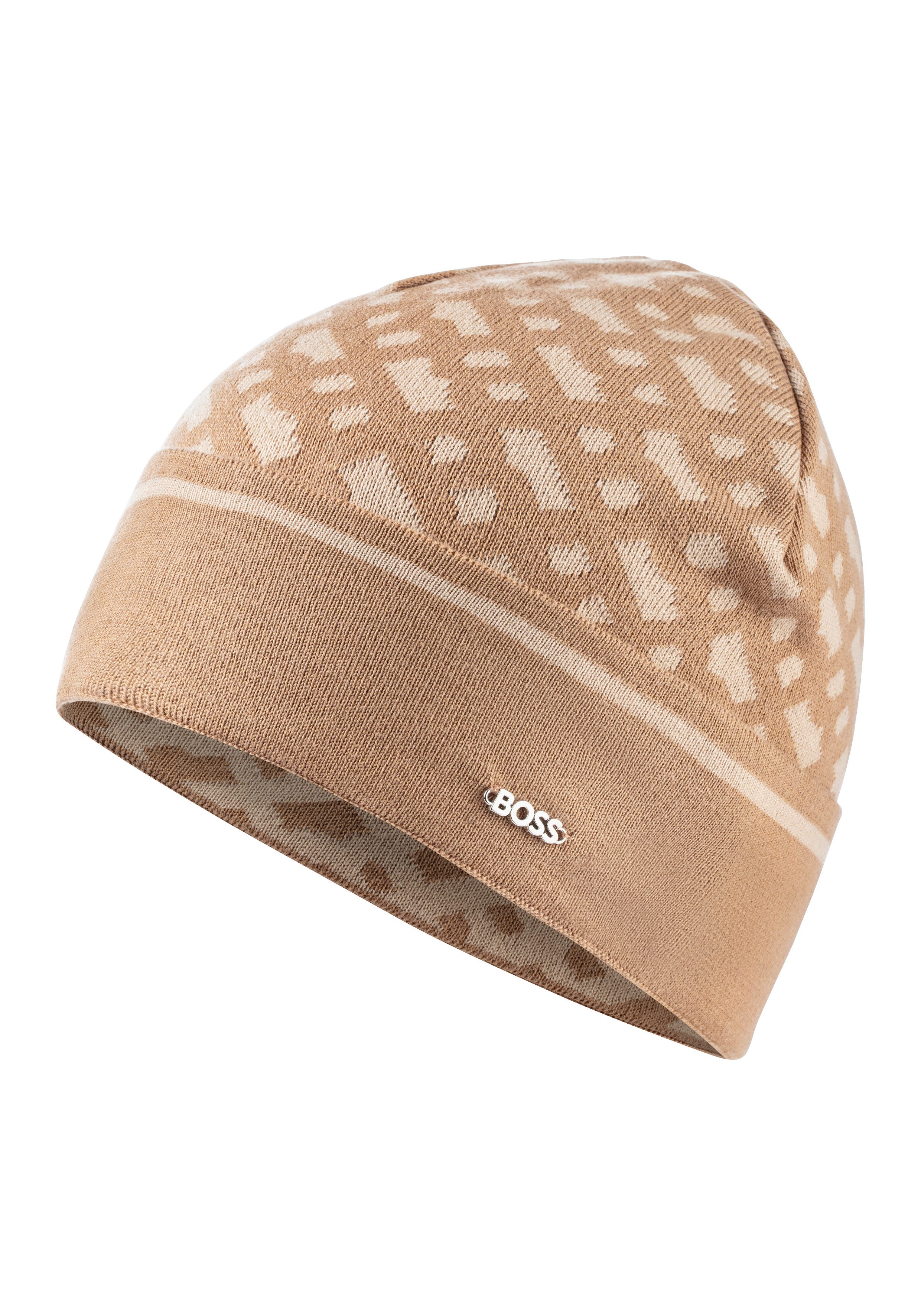 Boss Beanie Lendia_hat in jacquardpatroon dames mutsen bruin