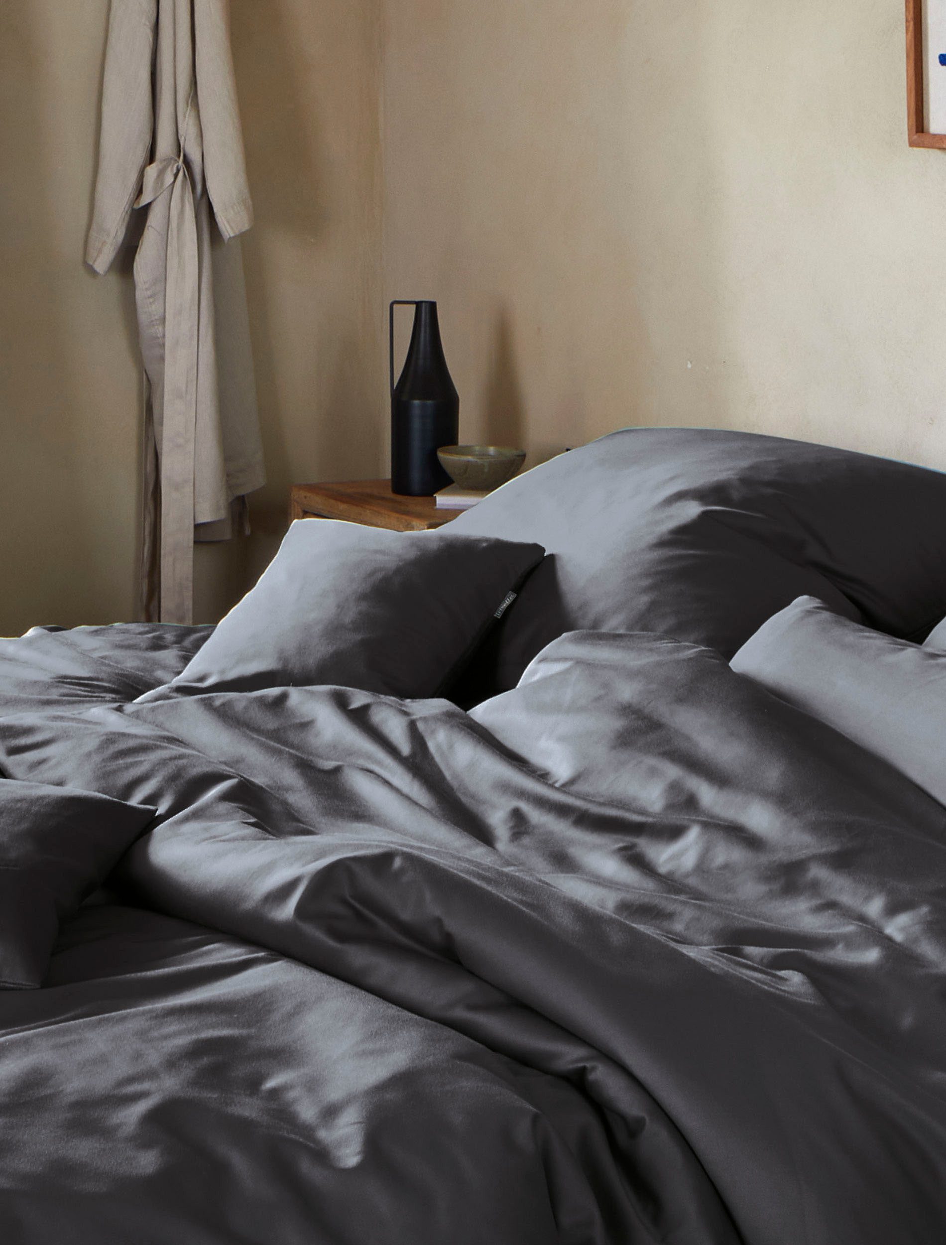 Irisette Overtrekset Premium satijnen beddengoed Parijs hoogwaardige uni premium beddengoed met rits, 100% katoen dekbedovertrekken grijs