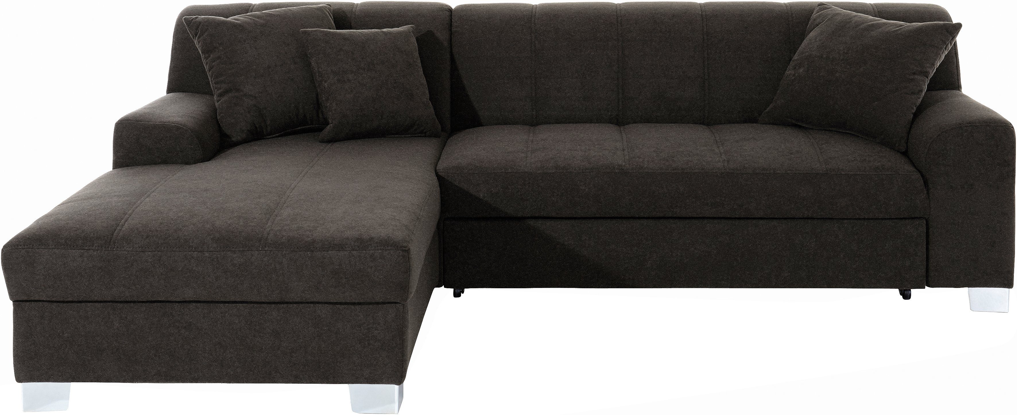 INOSIGN Hoekbank Turah incl. sierkussens, modern doorgestikt, ook in leer naar keuze met slaapfunctie, bedbank, bxdxh: 239x152x75 cm, l-model
