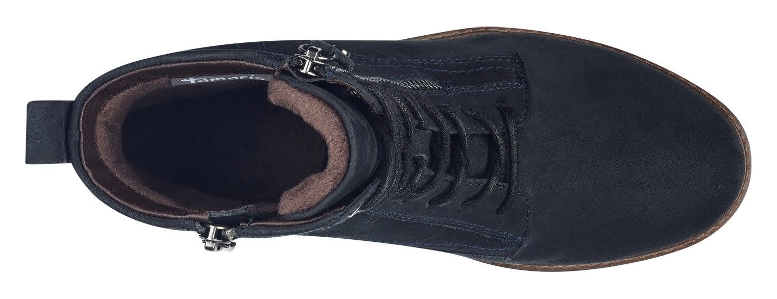 Tamaris Veterschoenen blokhak, veterschoen, enkellaars met decoratieve rits aan de buitenkant