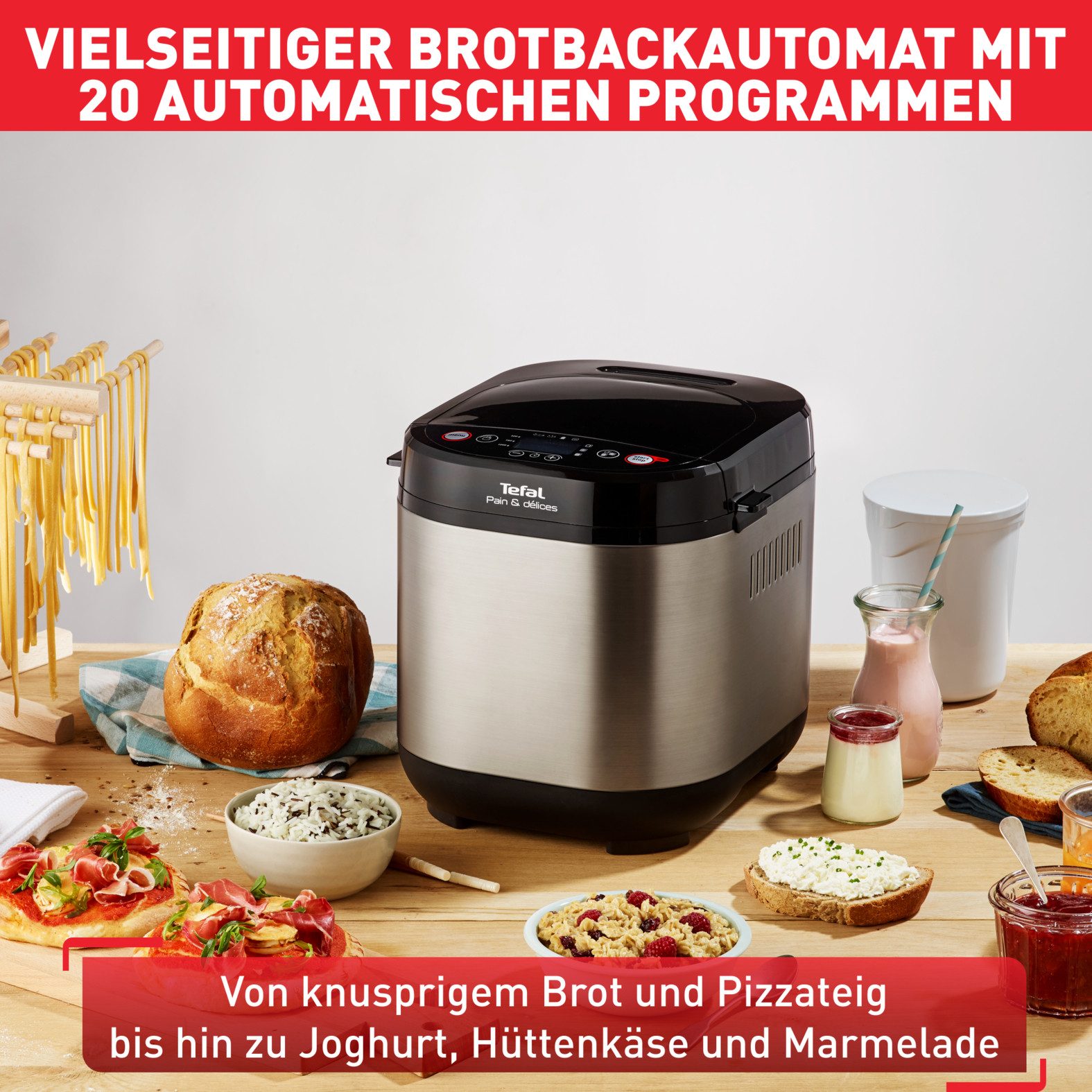 Tefal Broodbakmachine Pain & Délices, 20 bakprogramma's, 3 broodmaten en bruiningsgraden 3 broodformaten & bruiningsgraden, ook voor andere deegsoorten, pf240e