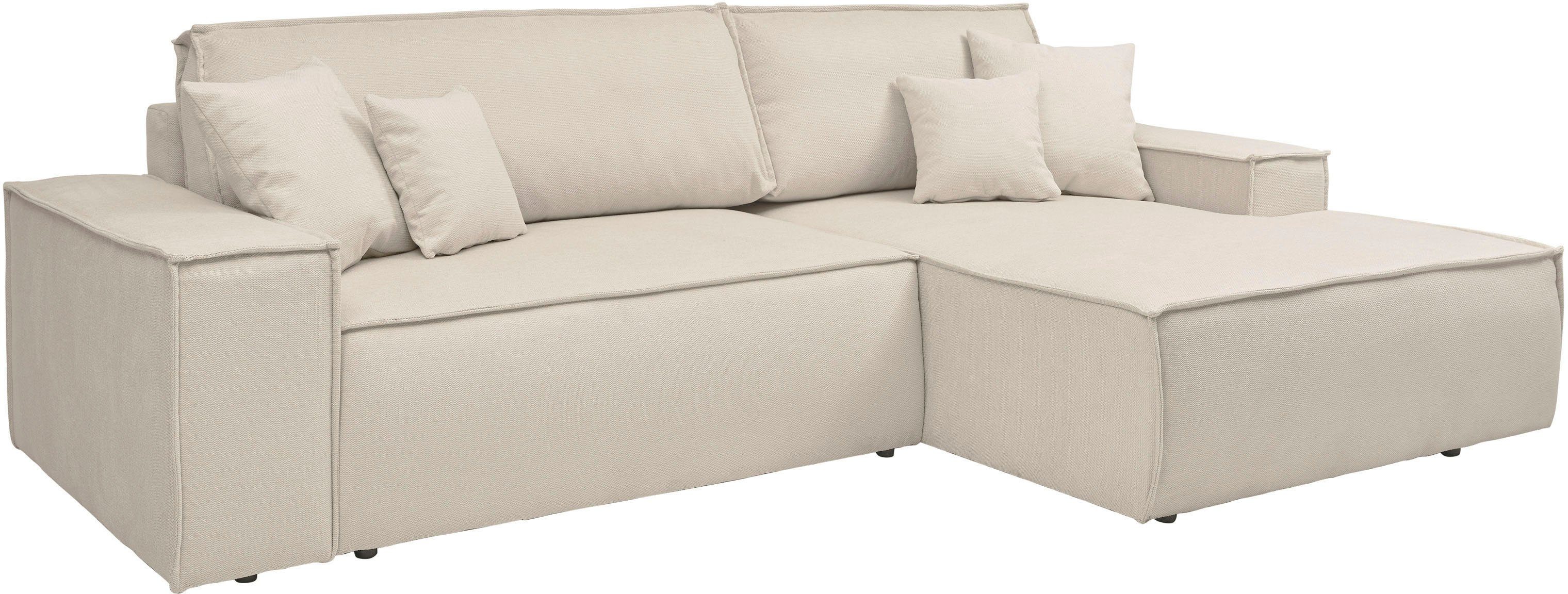andas Hoekbank Finnley slaapbank 267 cm in Bouclé, fijne structuur en cord, L-vorm