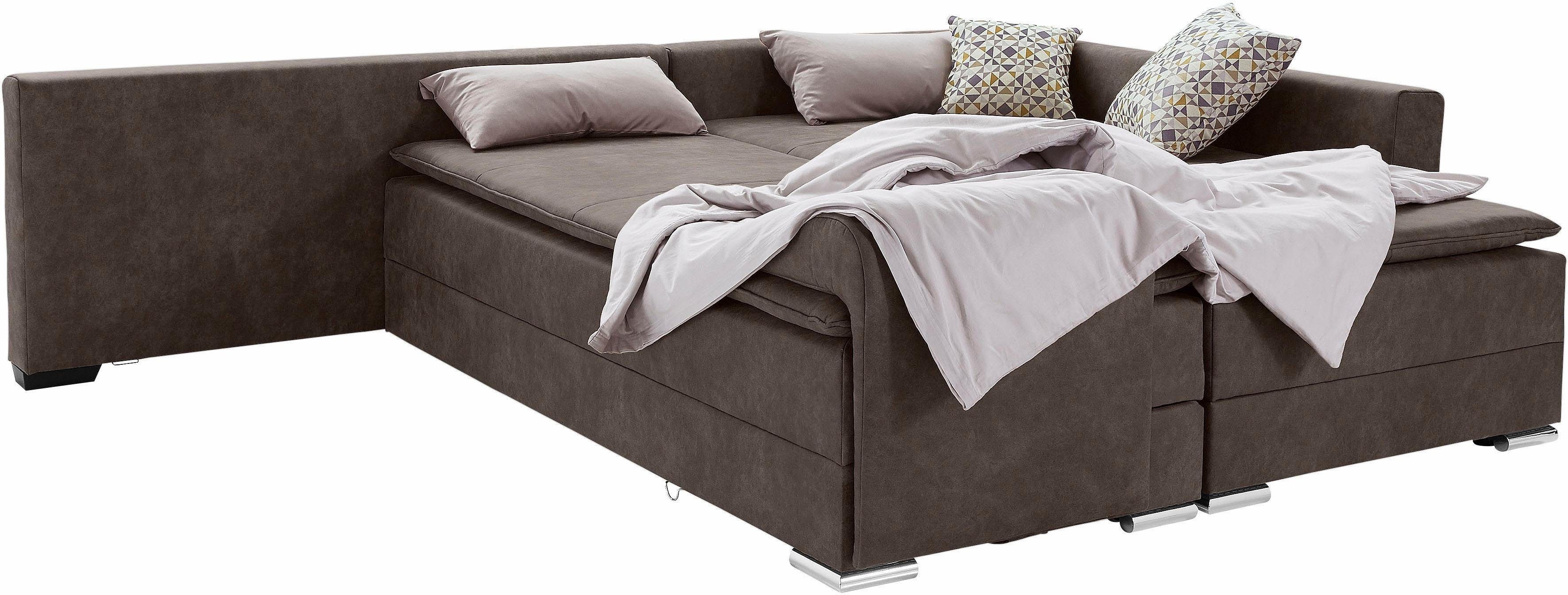 INOSIGN Hoekbank Boxspringbed Night & Day L-vorm met permanente slaapfunctie met armleuning