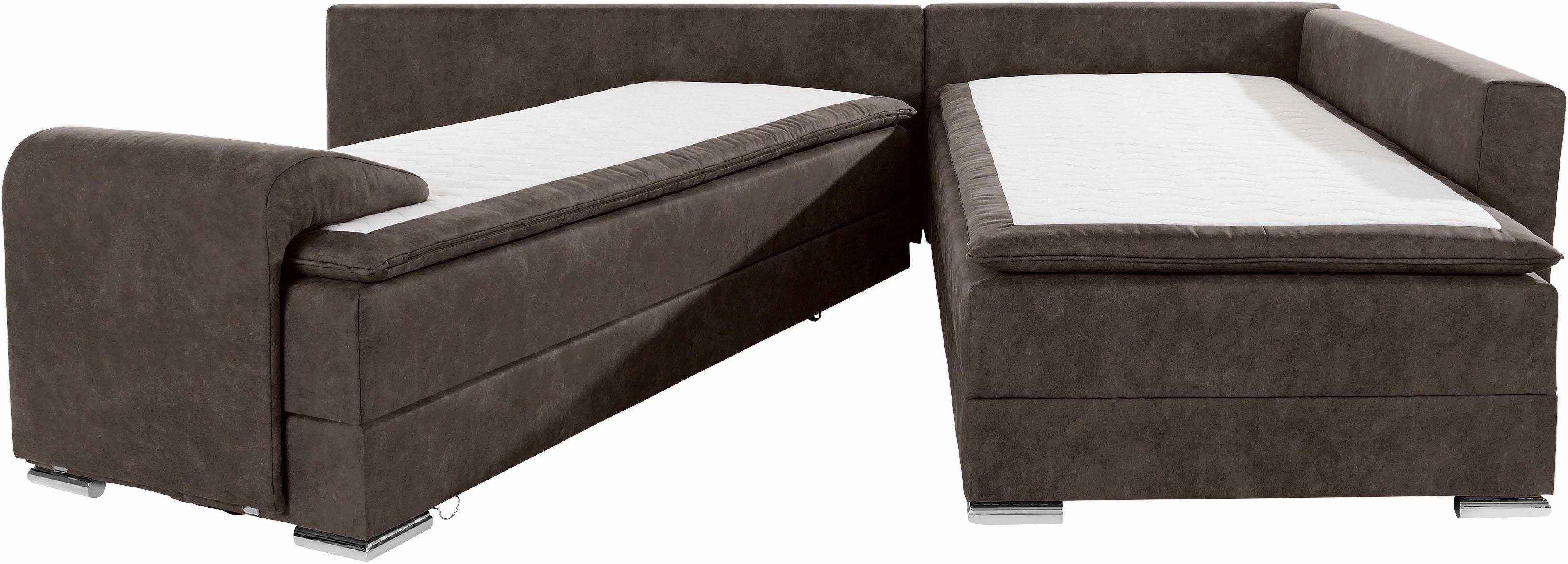 INOSIGN Hoekbank Boxspringbed Night & Day L-vorm met permanente slaapfunctie met armleuning