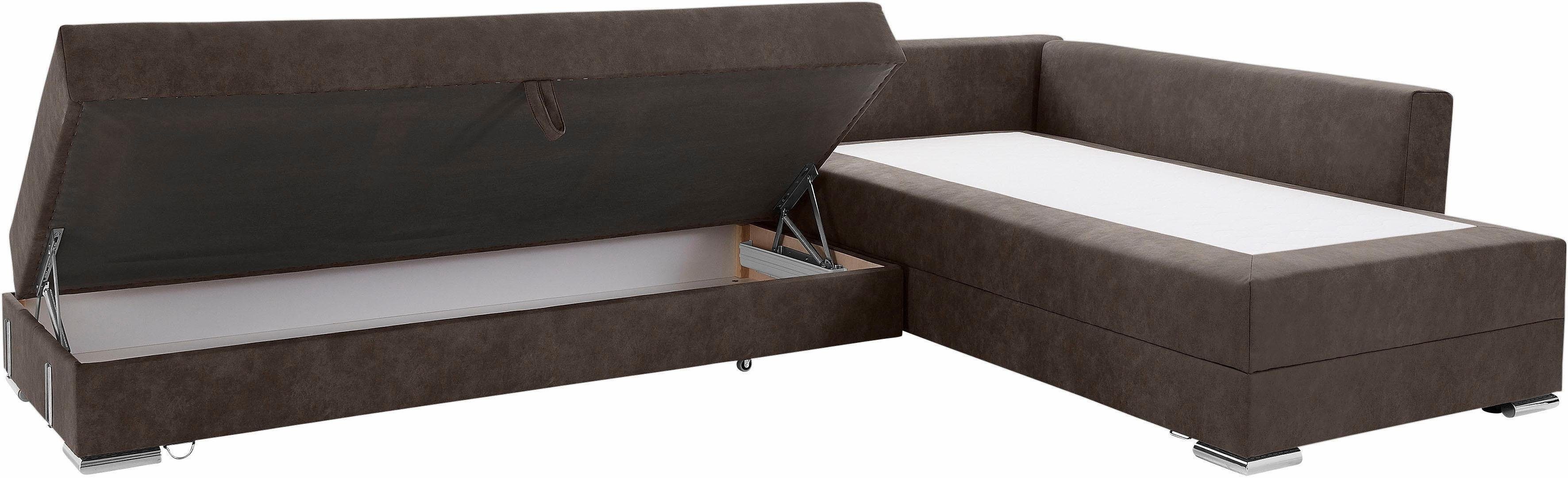INOSIGN Hoekbank Boxspringbed Night & Day L-vorm met permanente slaapfunctie met armleuning