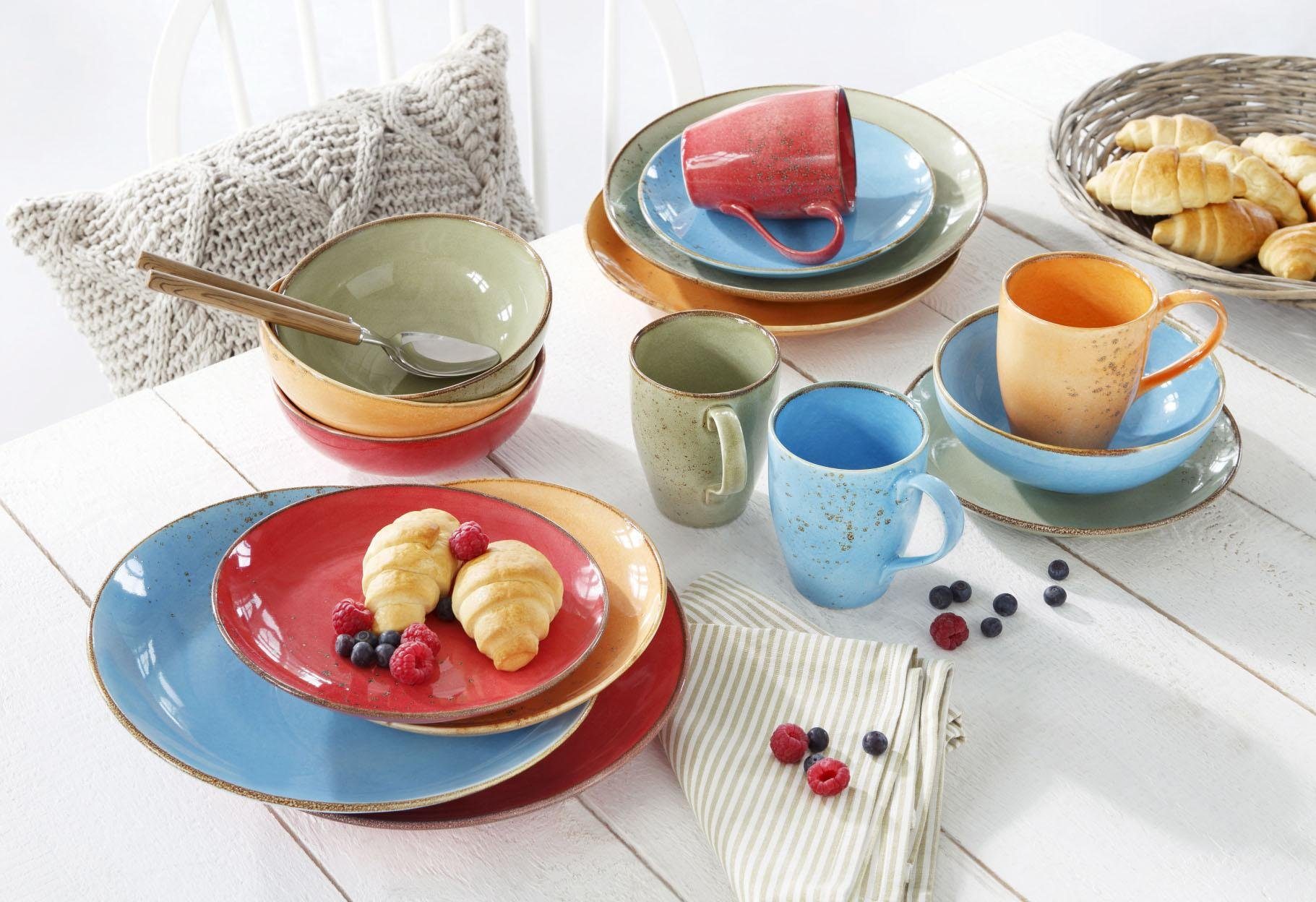 CreaTable Combi-servies Servies-set NATURE COLLECTION Zomer Servies, ecru en gespikkeld, 16 delen, voor 4 personen (set, 16-delig)