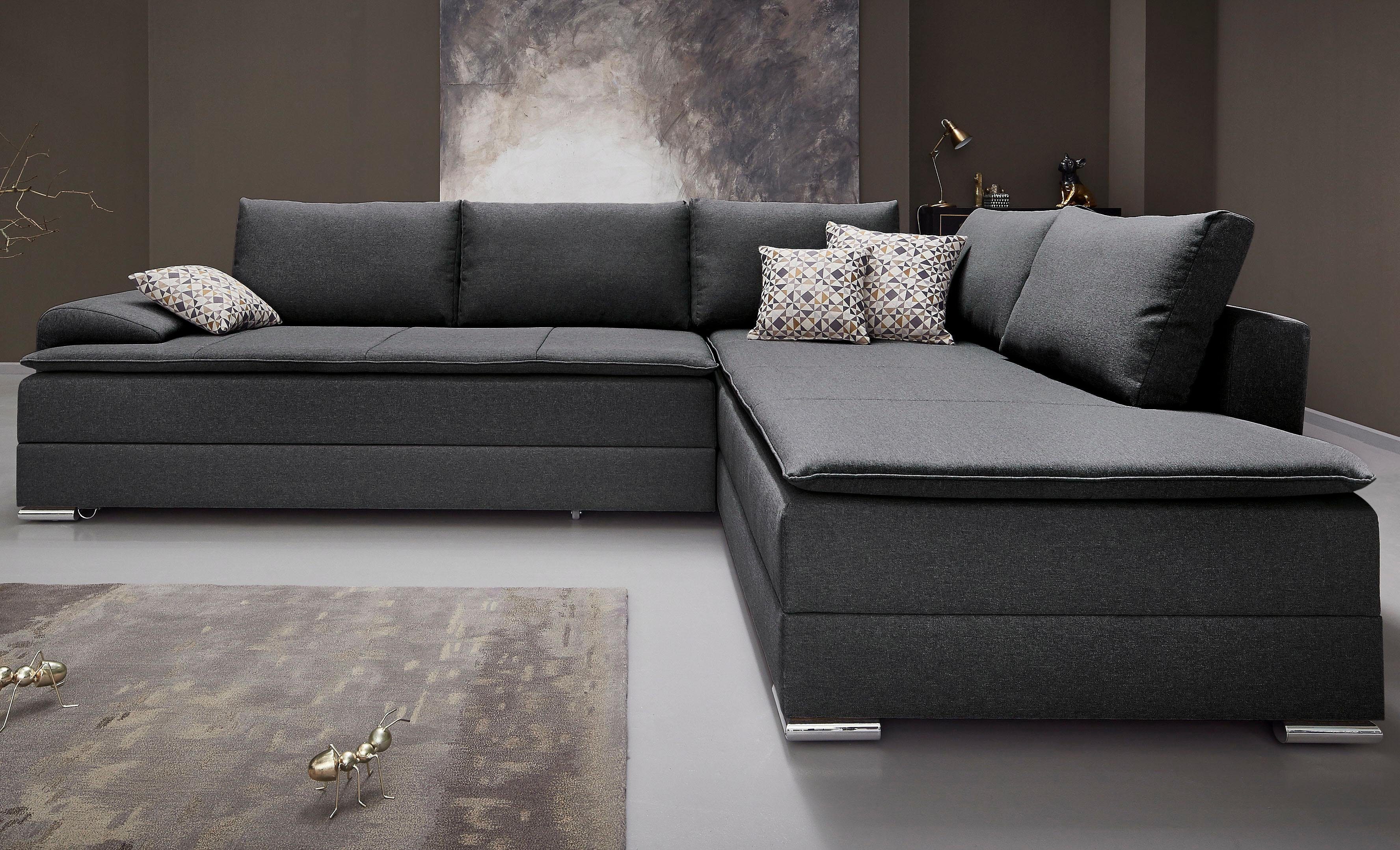 INOSIGN Hoekbank Boxspringbed Night & Day L-vorm met permanente slaapfunctie met armleuning grijs, hoekbanken, Breedte ligoppervlak: 180 cm, Lengte