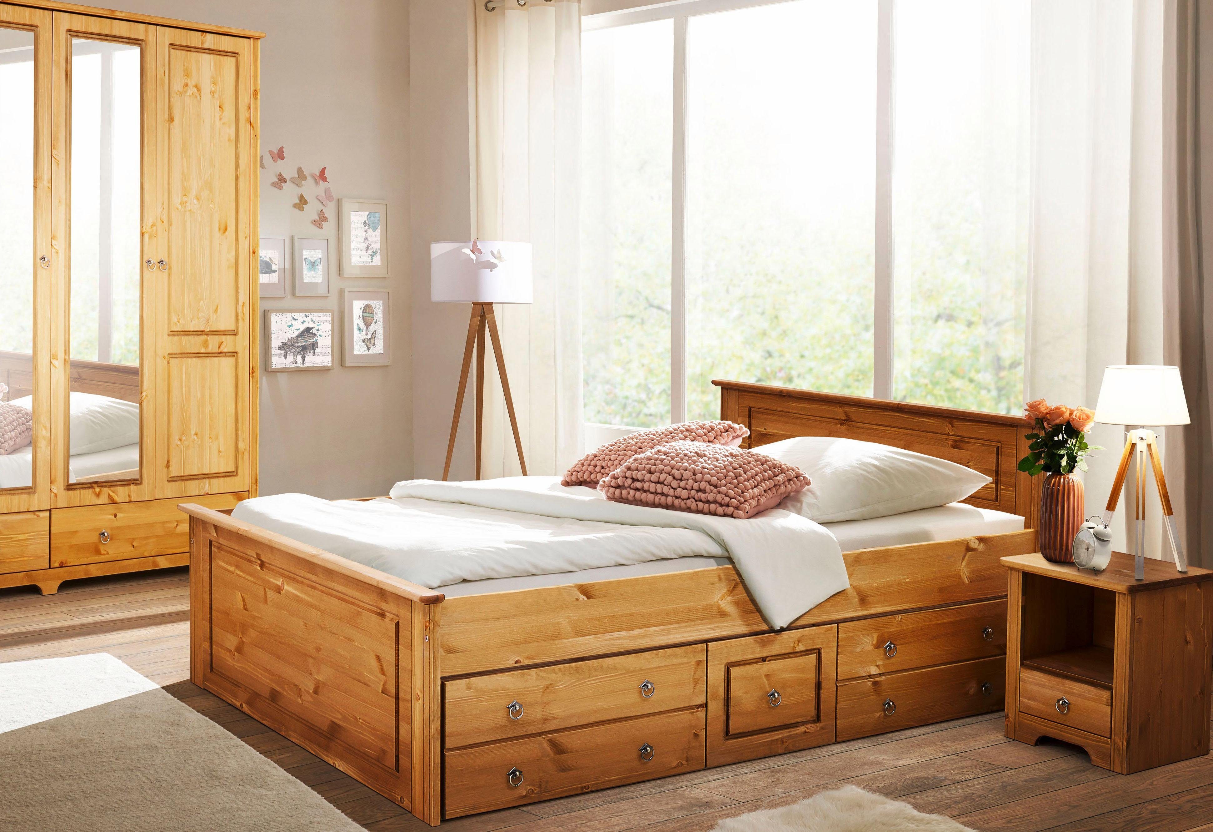 Home affaire Slaapkamerserie Hugo Bed 140 x 200 cm, 2-deurs kledingkast en 1 nachtkastje (set, 3-delig) garderobekasten beige