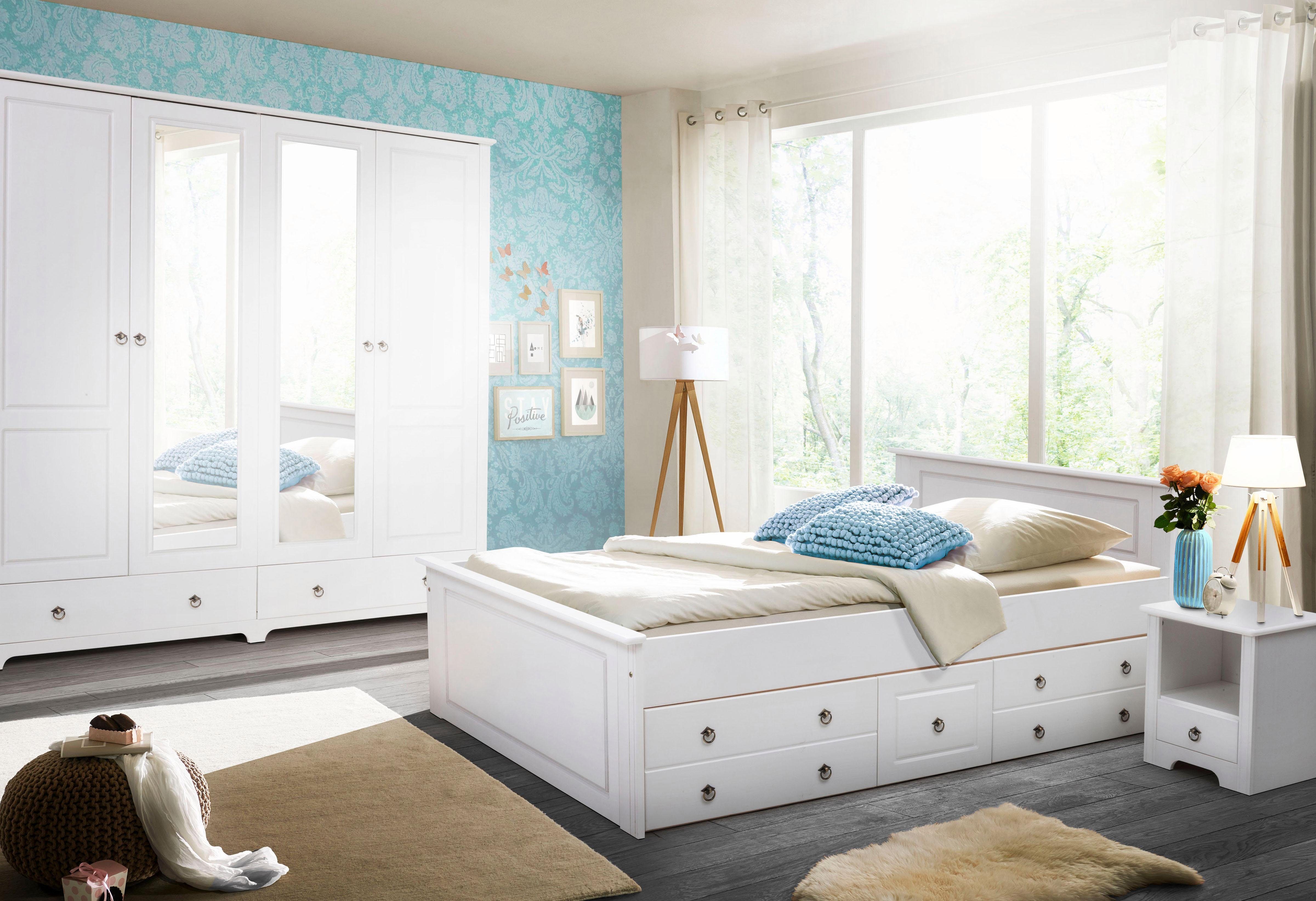 Home affaire Slaapkamerserie Hugo Bed 180 x 200 cm, 5-deurs kledingkast en 2 nachtkastjes (set, 4-delig) garderobekasten wit