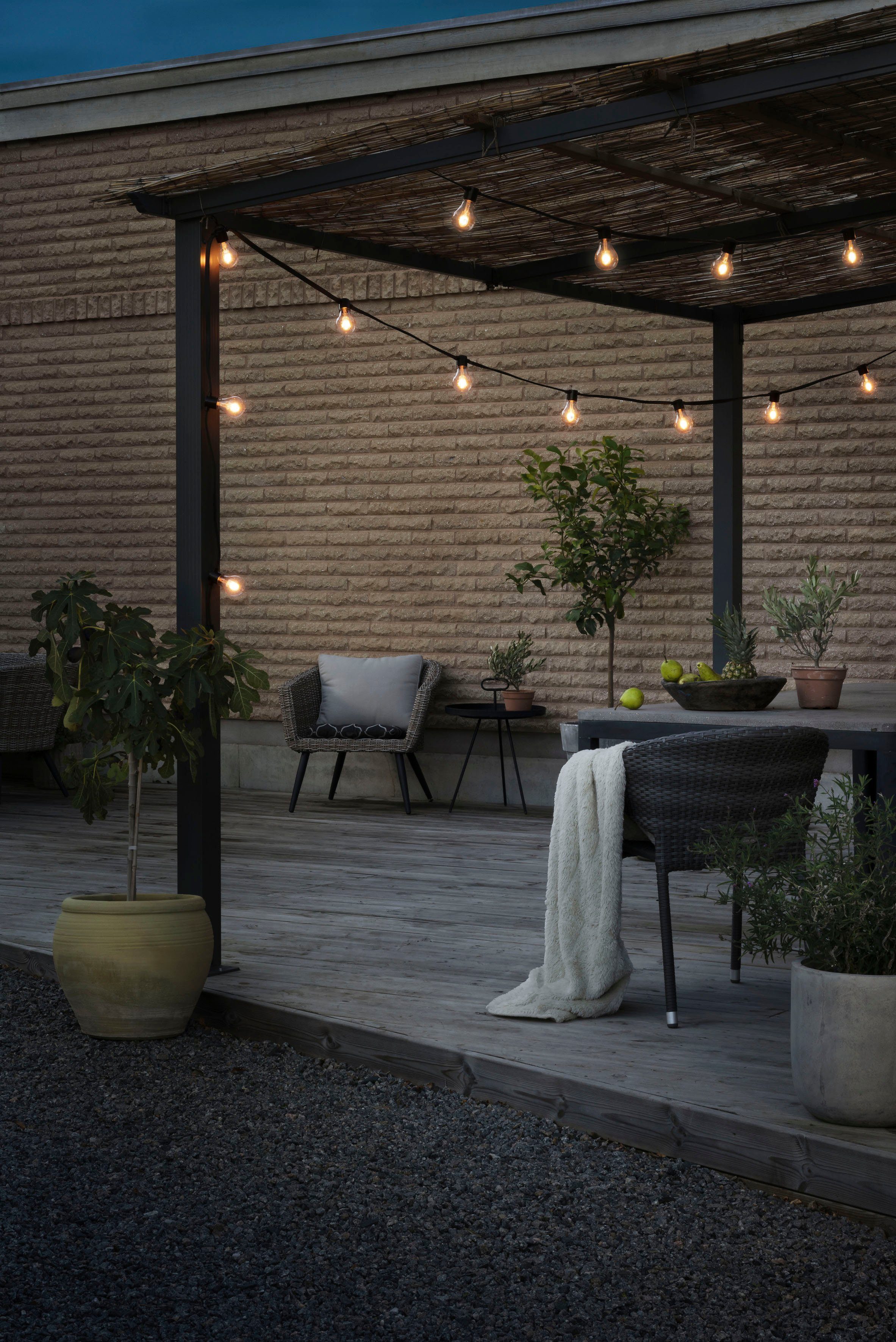 KONSTSMIDE Led-lichtsnoer LED solar biertuinketting, 10 amberkleurige diodes, timer Afstandsbediening dimbaar, 8 lichtfuncties, zonnebox oplaadbaar via USB (2 stuks)