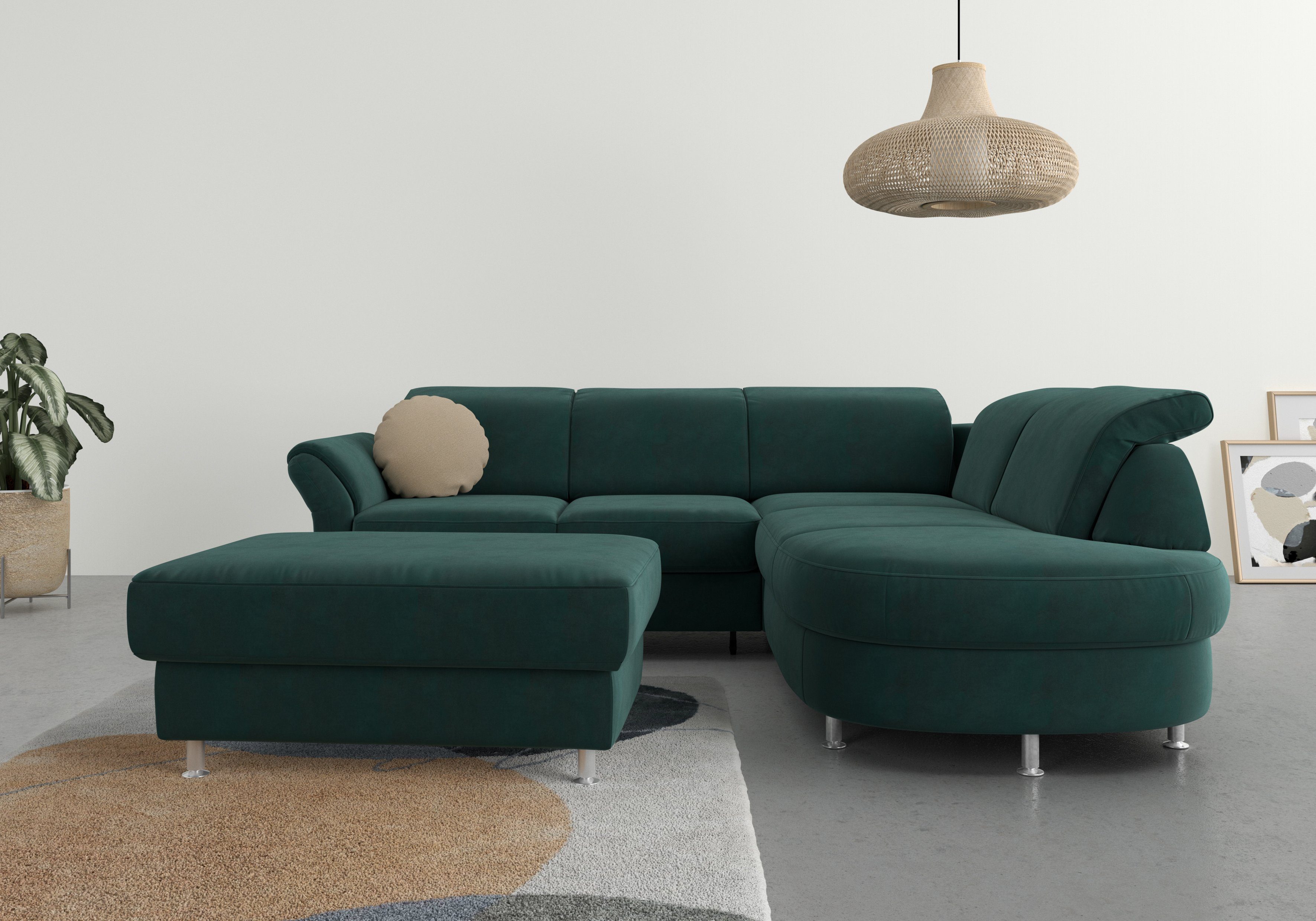 sit&more Hoekbank Apulia L-vorm slaapfunctie naar keuze, bedkist en verstelbare hoofdsteun en armleuning , hoekbanken, Fluweel-look, Met verstelbare
