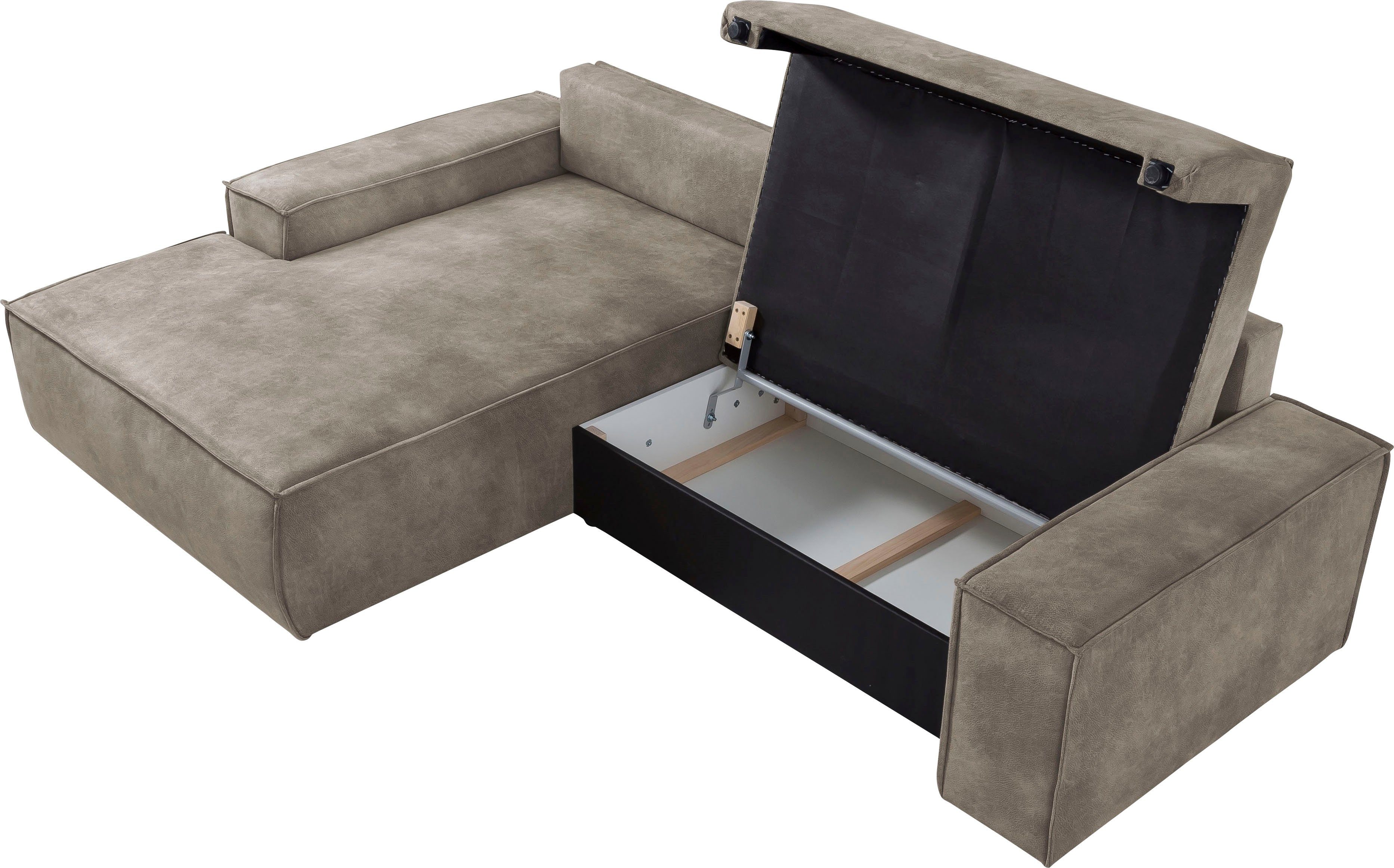 Home affaire Hoekbank SHERWOOD bedbank 267 cm, L-model, Slaapfunctie met bedlade (210x136 cm), cord, vintage, fluweel