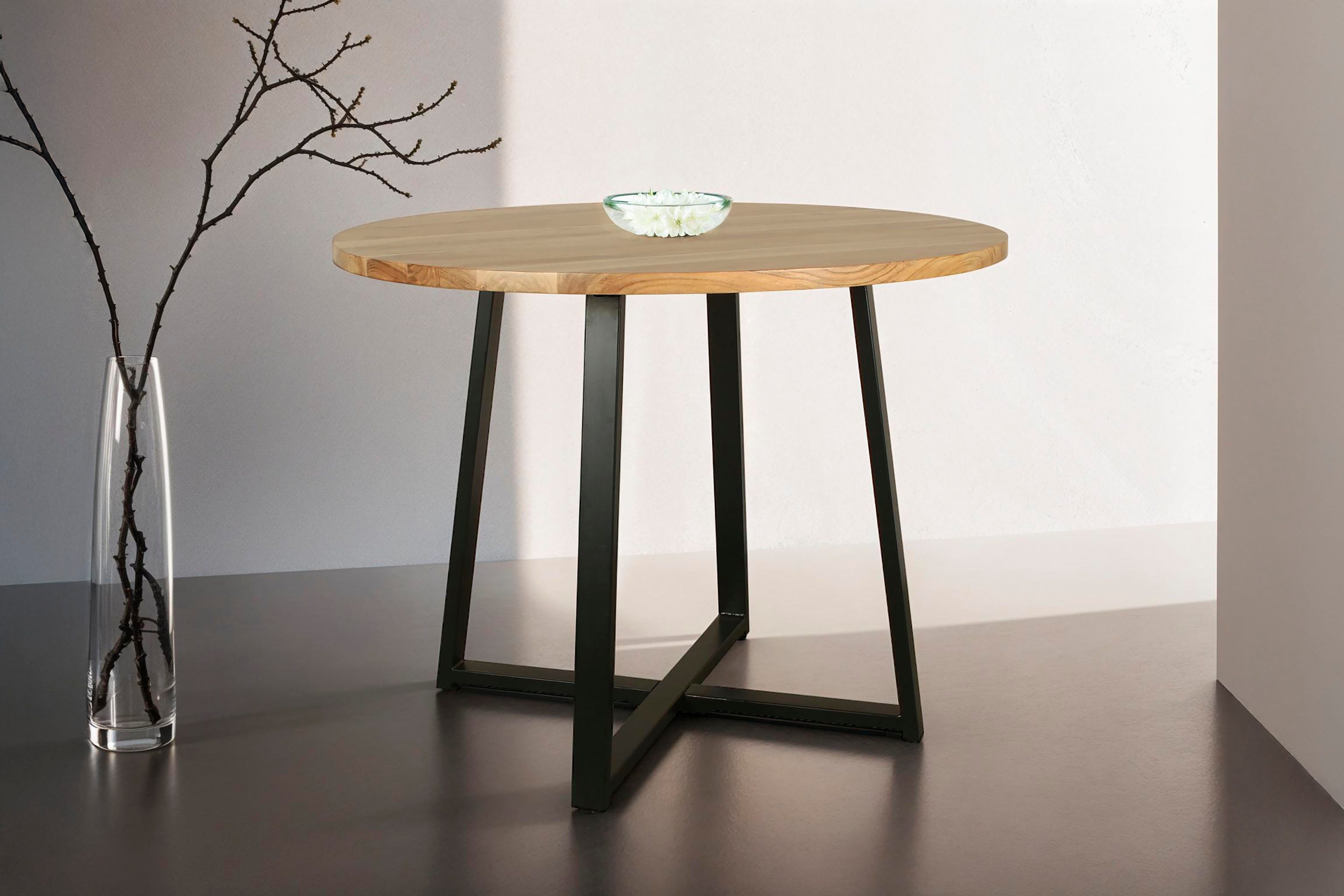 byLIVING Eettafel Arrow met 2,5 cm dikke, ronde massief houten tafelblad, d 100, h 77 cm (1 stuk) eettafels bruin