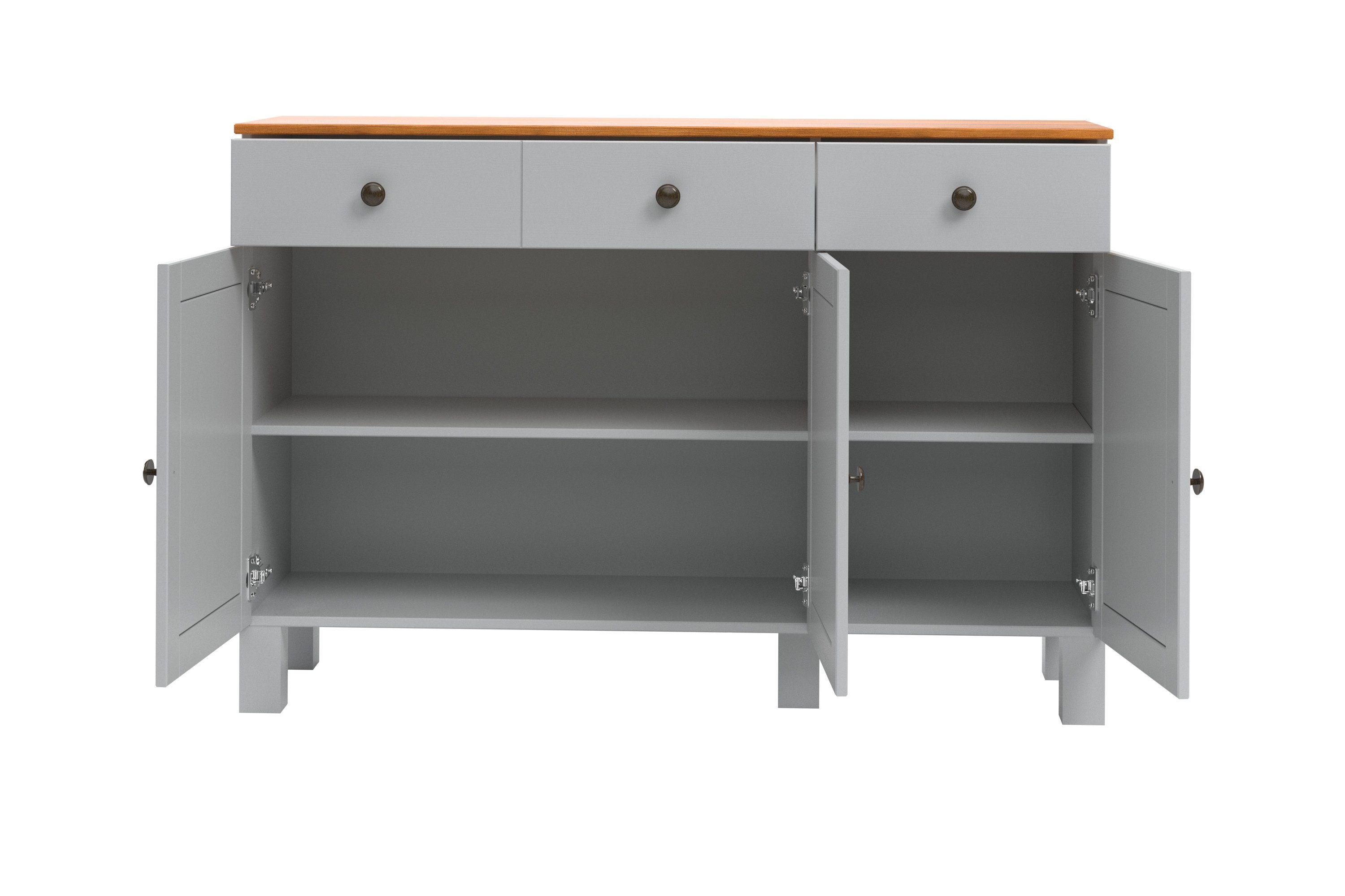 Home affaire Sidetable Alby2 Met 3 deuren, 3 lades en metalen grepen, breedte 125 cm