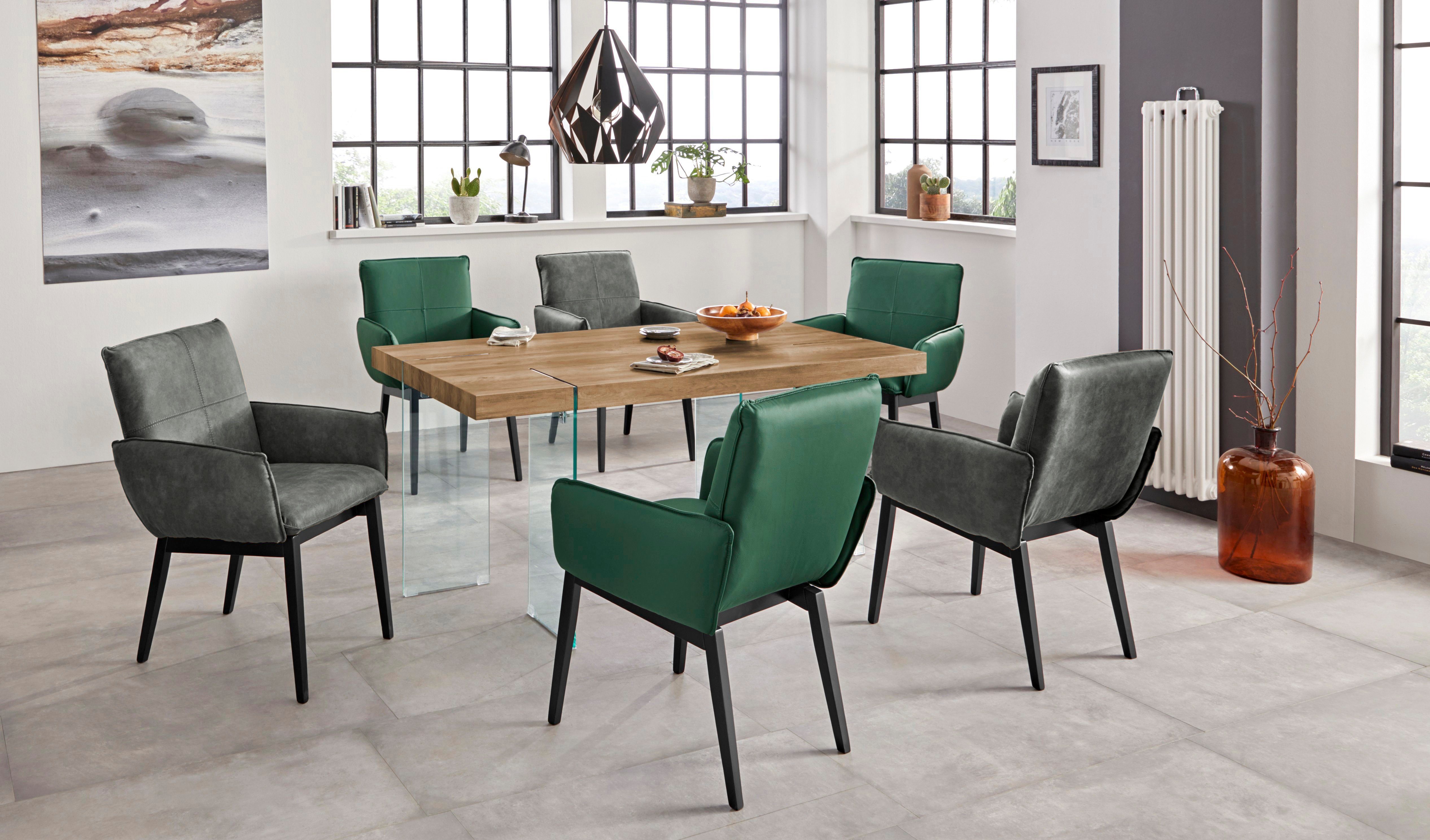 Home affaire Stoel met armleuningen Model 6 Bekleding van microvezel of leer, frame is beuken in zwart gelakt (2 stuks)