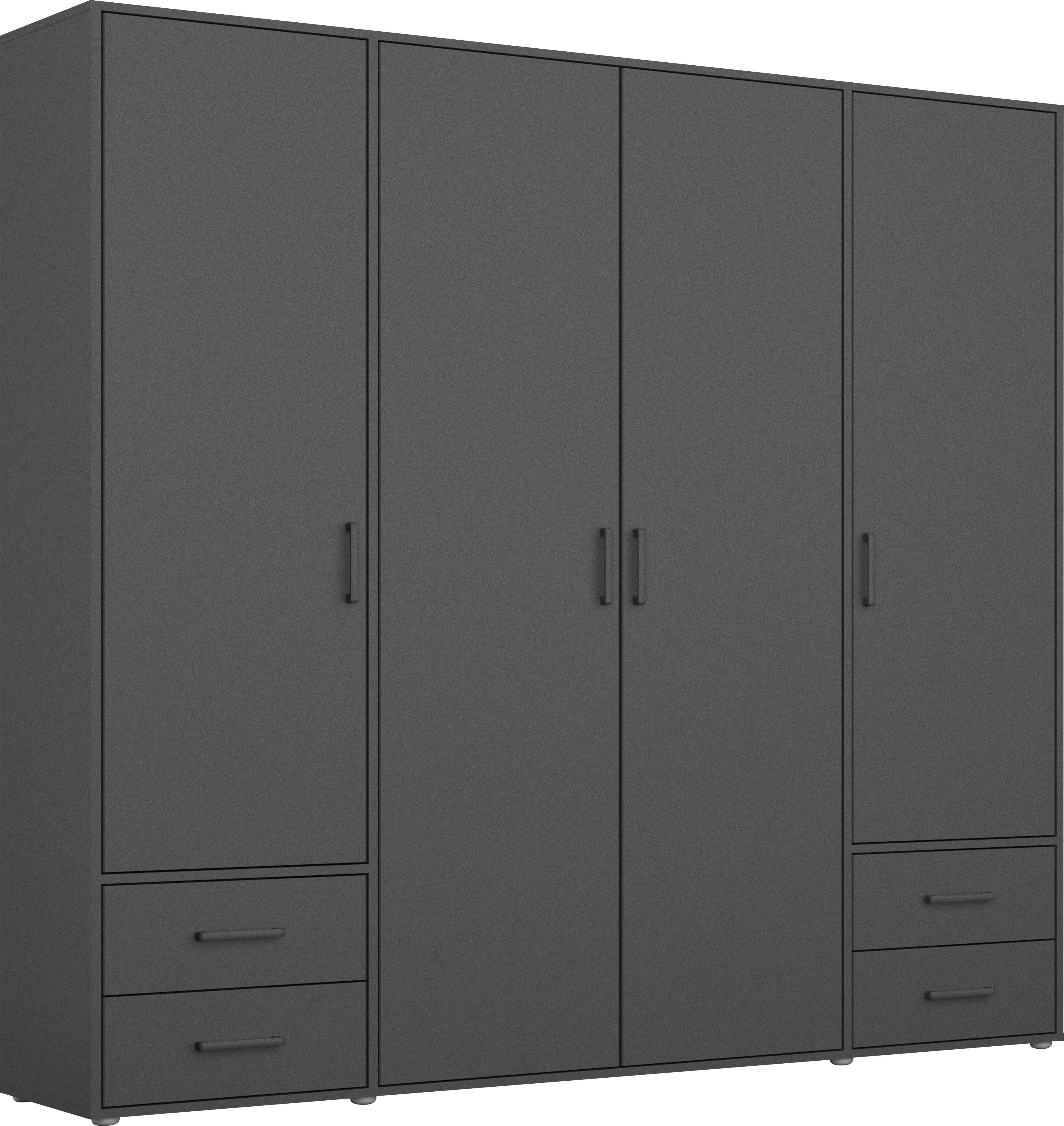 rauch Draaideurkast Kledingkast kast garderobe linnenkast VOYAGER moderne grepen in grijs metallic met buitenlades made in germany kledingkasten