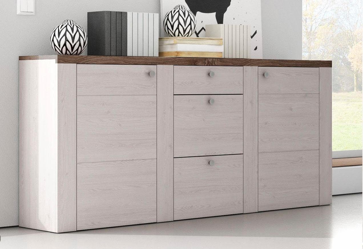 Home affaire Dressoir Larona, tijdloze commode met 2 deuren, 3 lades, deurkast, Hoogte 84 cm, veel opbergruimte, dressoir met decoratieve lijstlook