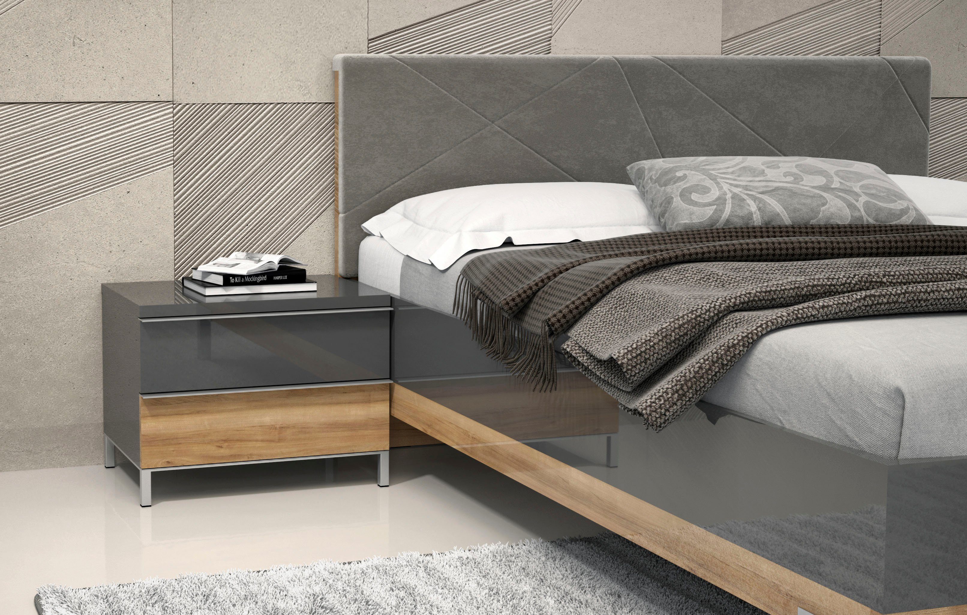 Places of Style Bedframe Onyx met een bekleed hoofdbord, ligoppervlak 160x200 cm