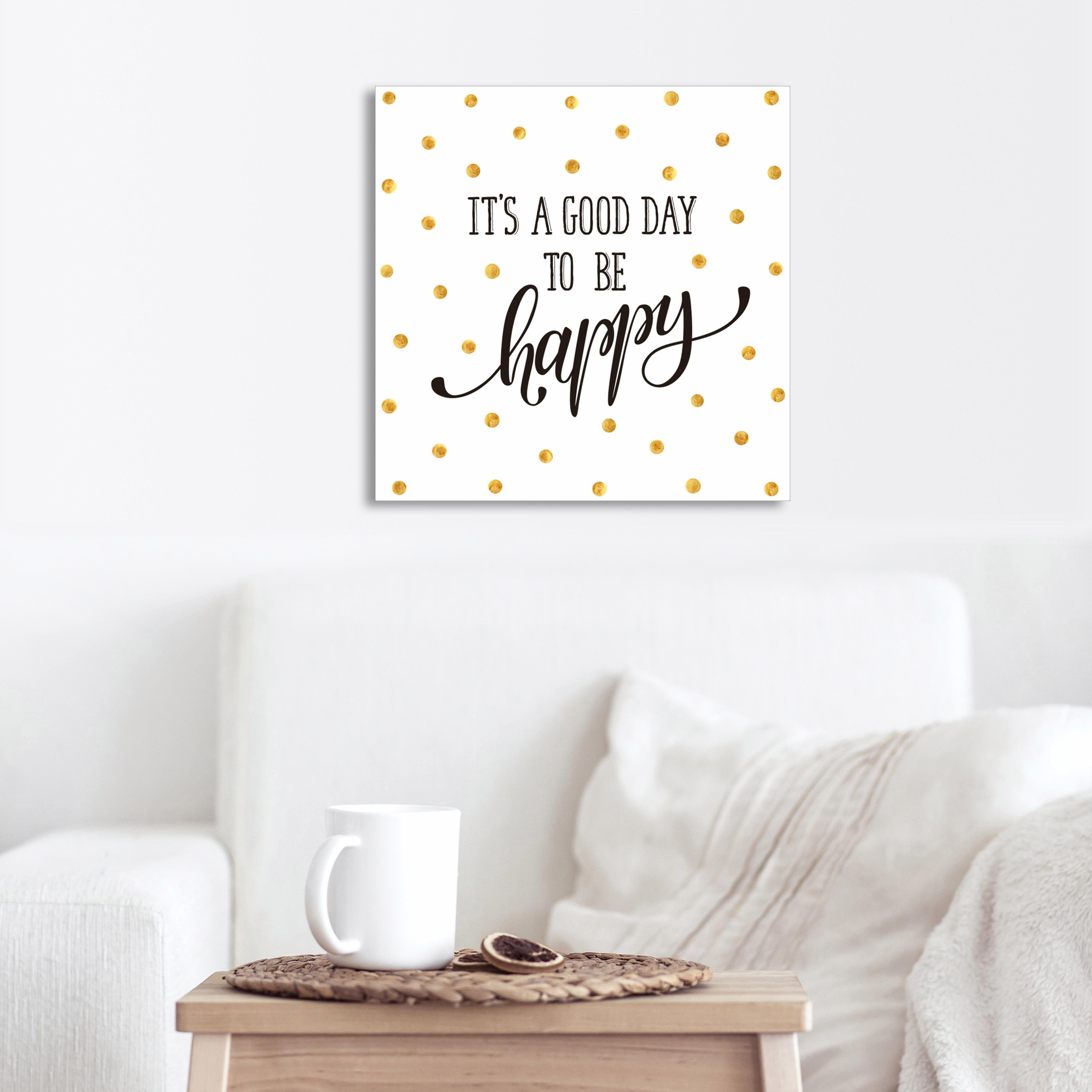 queence Artprint op linnen Happy Premium canvasstof, handgemaakt in Duitsland, 40x40cm