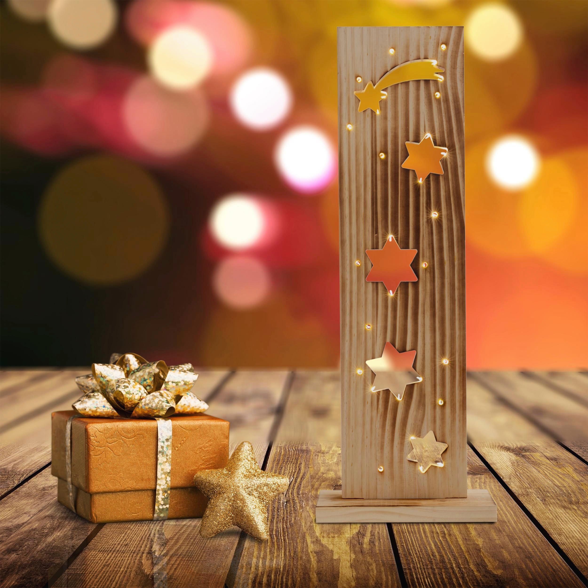 näve Decoratief ledobject Sterren, kerstdecoratie van hout Houten vloerlamp, hoogte ca. 60 cm, op batterijen (1 stuk)