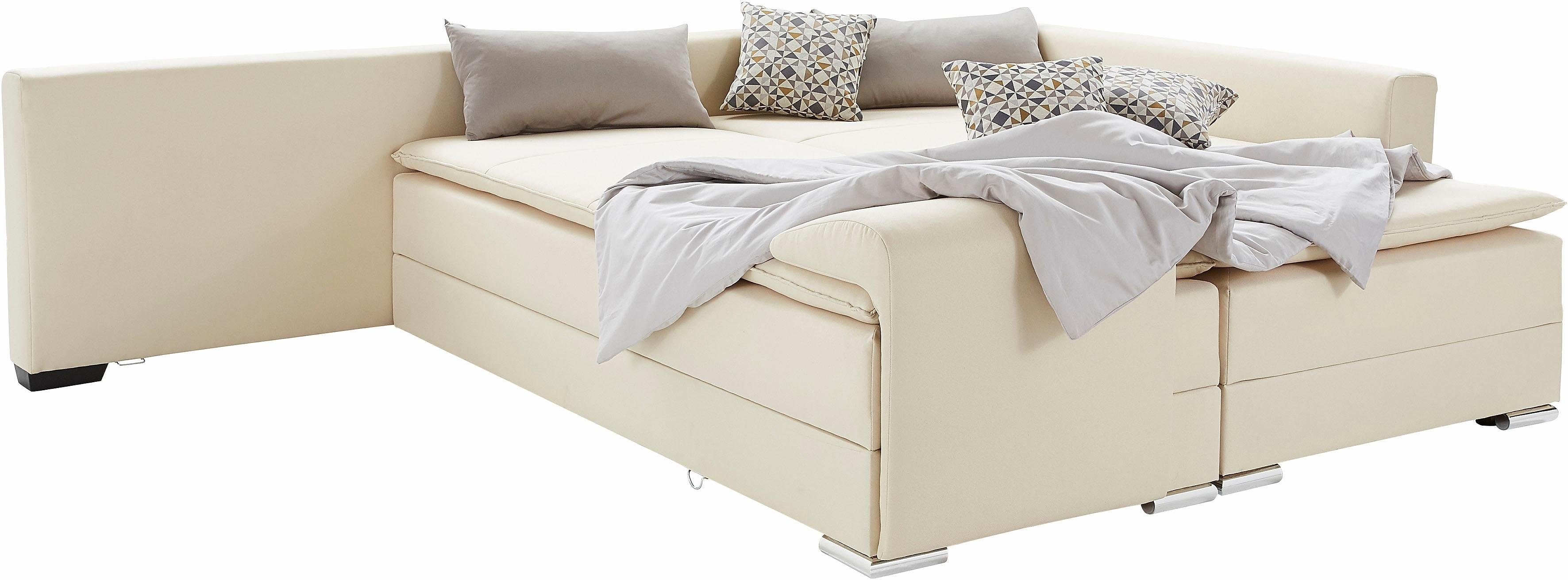 INOSIGN Hoekbank Boxspringbed Night & Day L-vorm met permanente slaapfunctie met armleuning