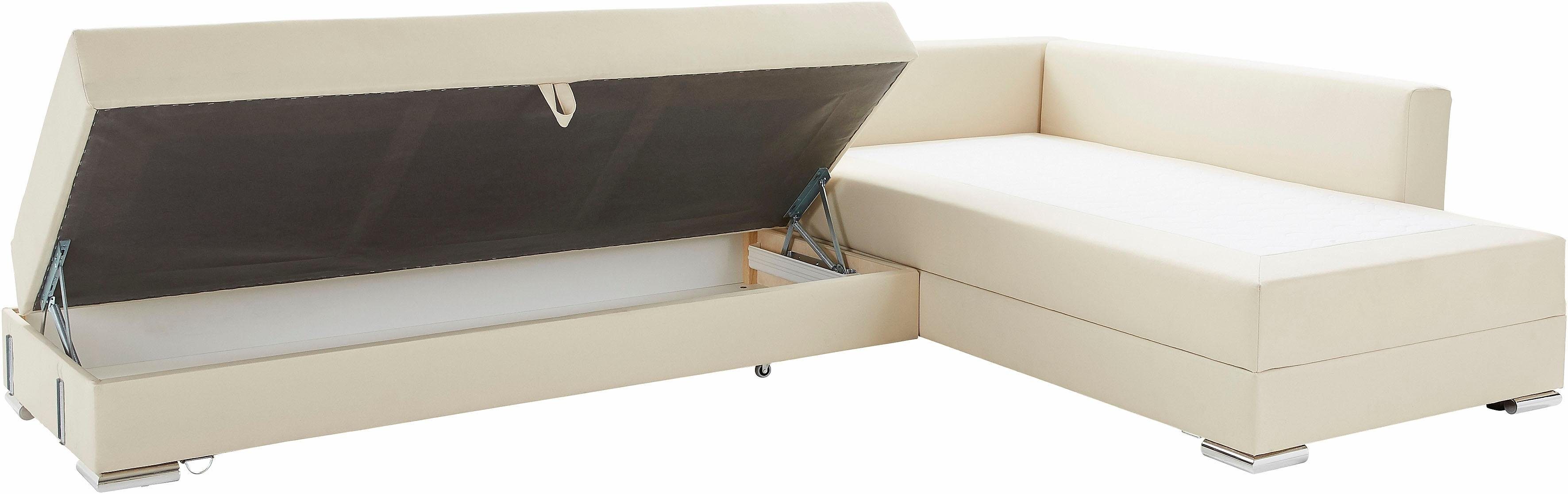 INOSIGN Hoekbank Boxspringbed Night & Day L-vorm met permanente slaapfunctie met armleuning