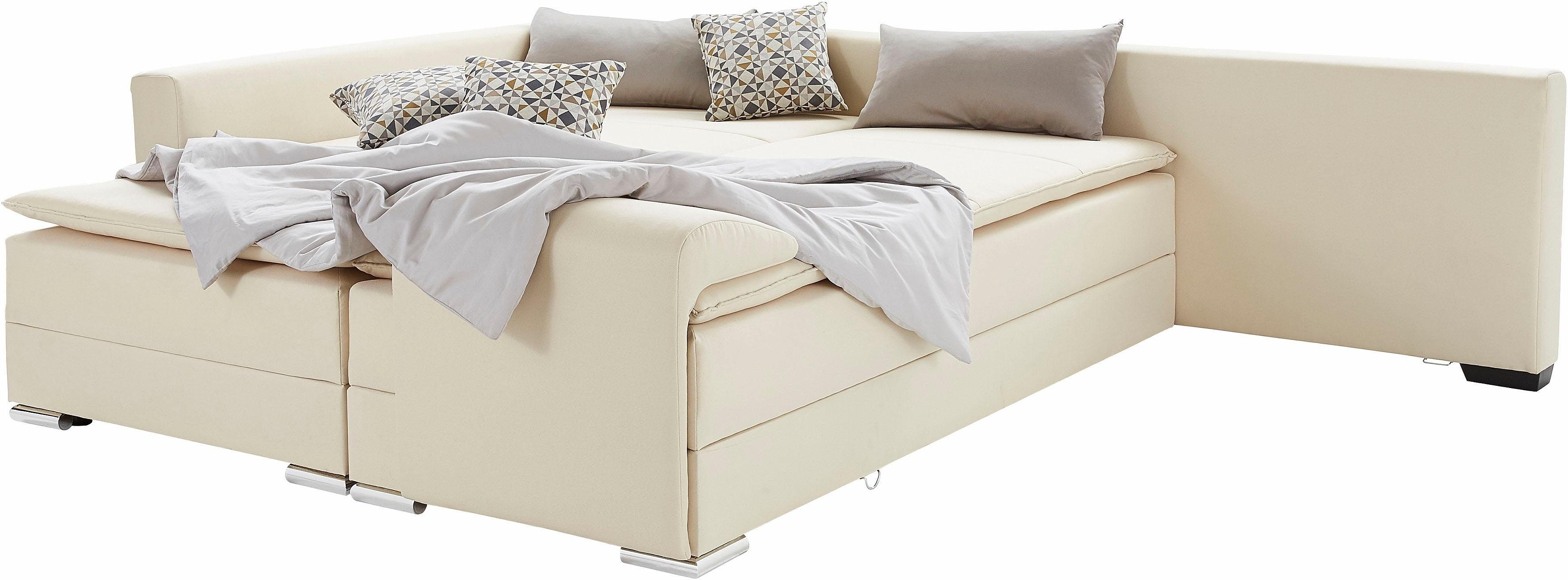 INOSIGN Hoekbank Boxspringbed Night & Day L-vorm met permanente slaapfunctie met armleuning