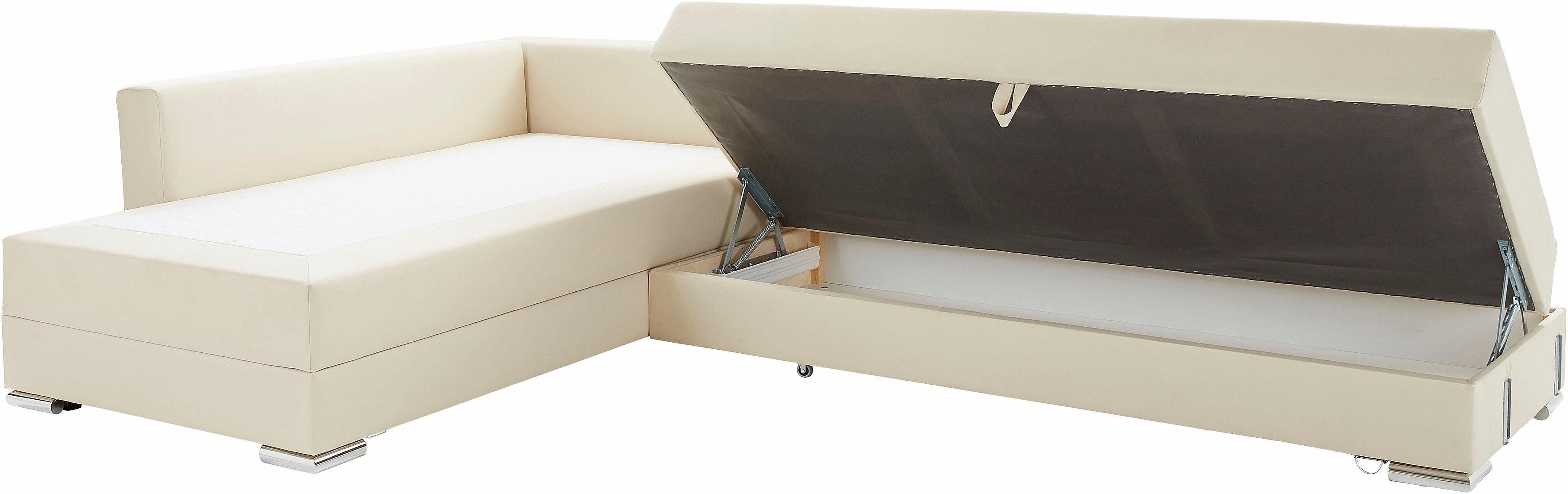 INOSIGN Hoekbank Boxspringbed Night & Day L-vorm met permanente slaapfunctie met armleuning