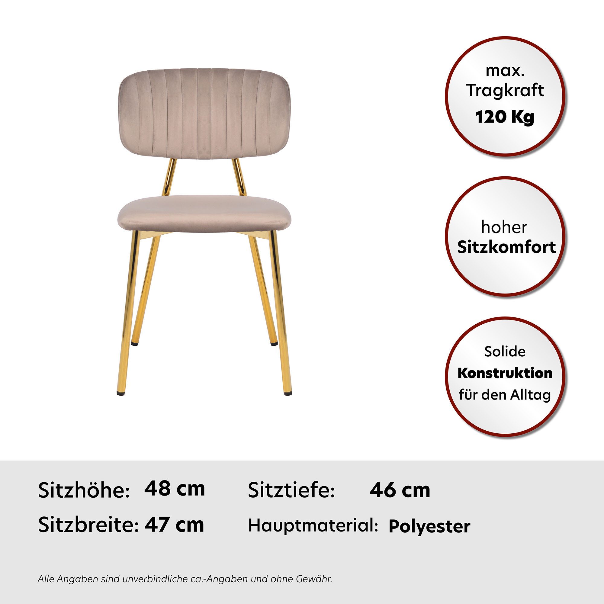 Kayoom Stoel Giselle 125 2-delige set, onderhoudsvriendelijke fluwelen bekleding met armleuningen, goudkleurige frame van roestvrij staal, fluwelen bekleding, decoratieve stiksels (set, 2 stuks)