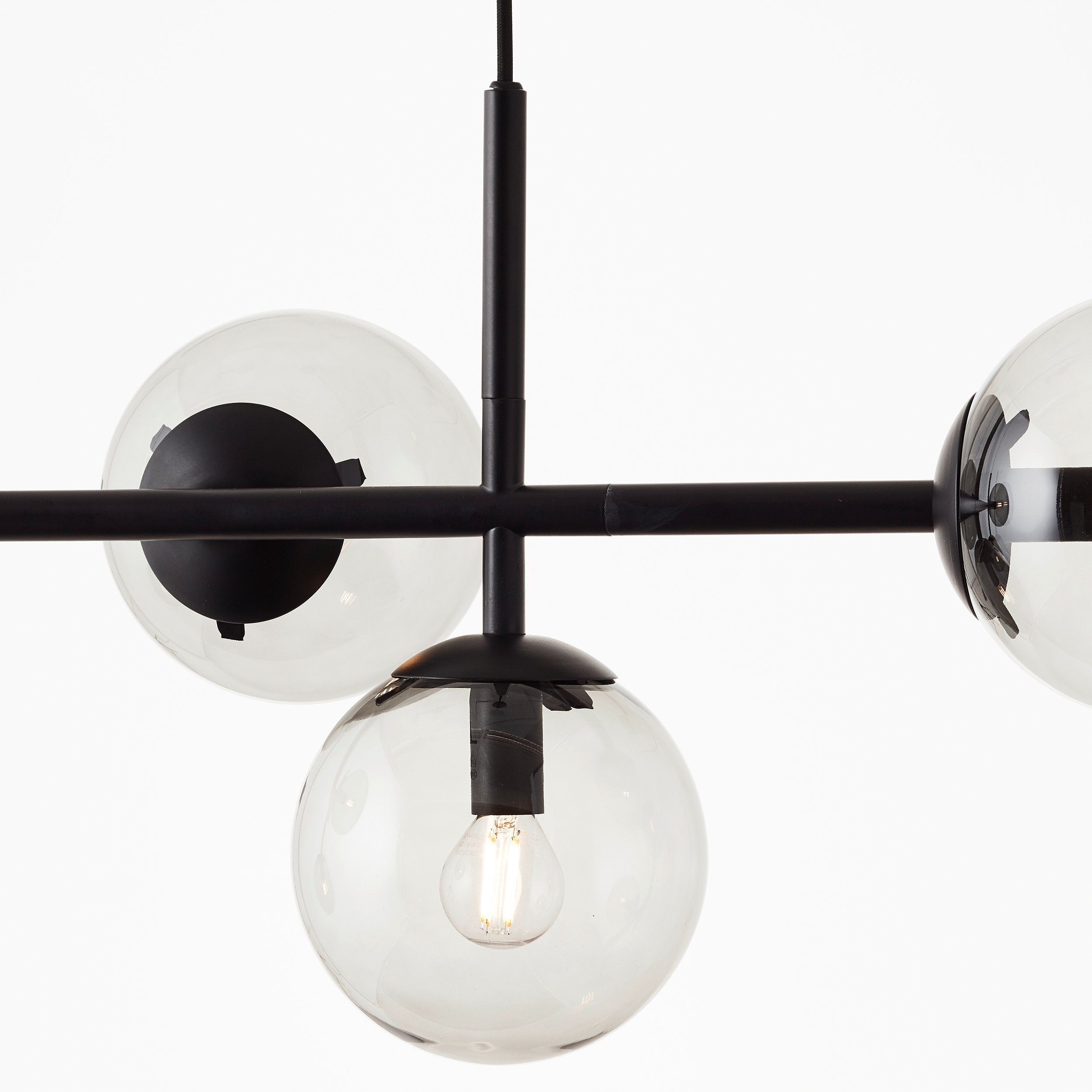 Brilliant Leuchten Hanglamp Ariol met rookglas, 93 cm breed, e14, inkortbaar, metaal, zwart (1 stuk)