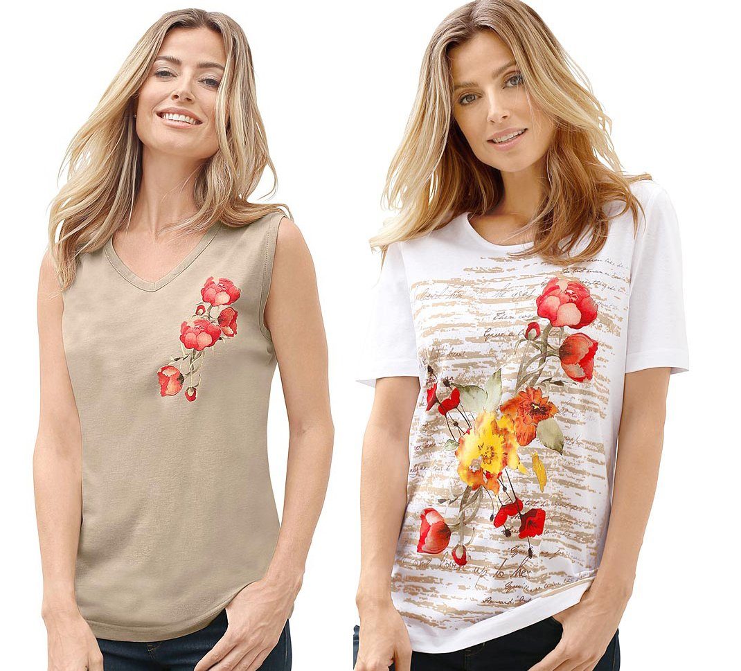 Classic Basics NU 15% KORTING: Classic Basics shirt + top met bloemenrankenmotief