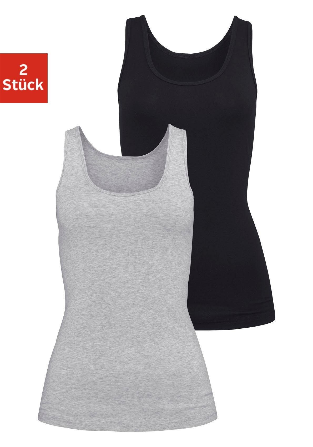 H.I.S Hemd van elastische katoen-kwaliteit, tanktop, onderhemd (Set van 2) dames armloze tops maat 44/46 multicolor