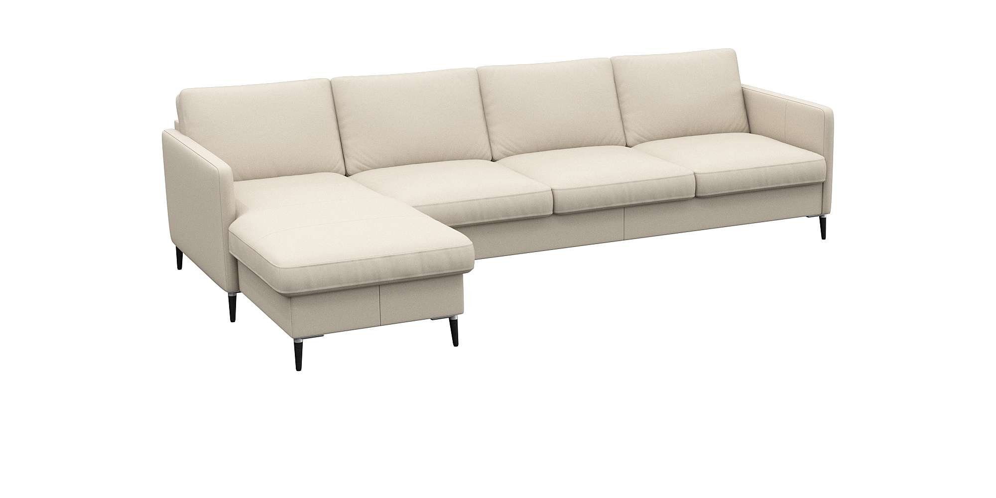 FLEXLUX Hoekbank Fiore, L-vorm smalle armleuningen, koudschuim, poten aluminium + zwart