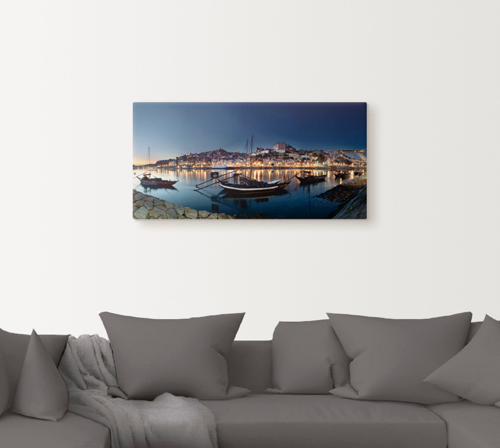 Artland Artprint op linnen Porto - Nachtpanorama gespannen op een spieraam