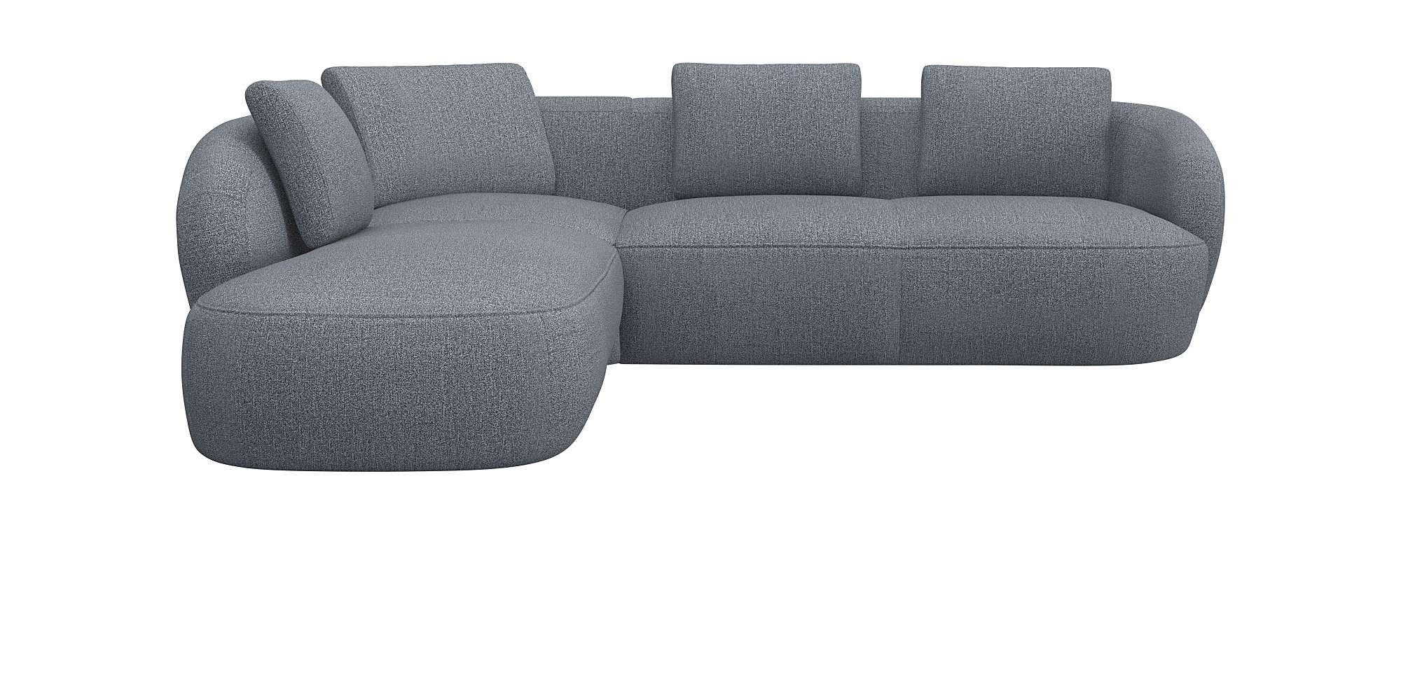 FLEXLUX Hoekbank Torino, rond, L-vorm, bankhoek met ottomane Modern, organisch bankontwerp, koudschuim, golfvering blauw, hoekbanken, lange Ottomane