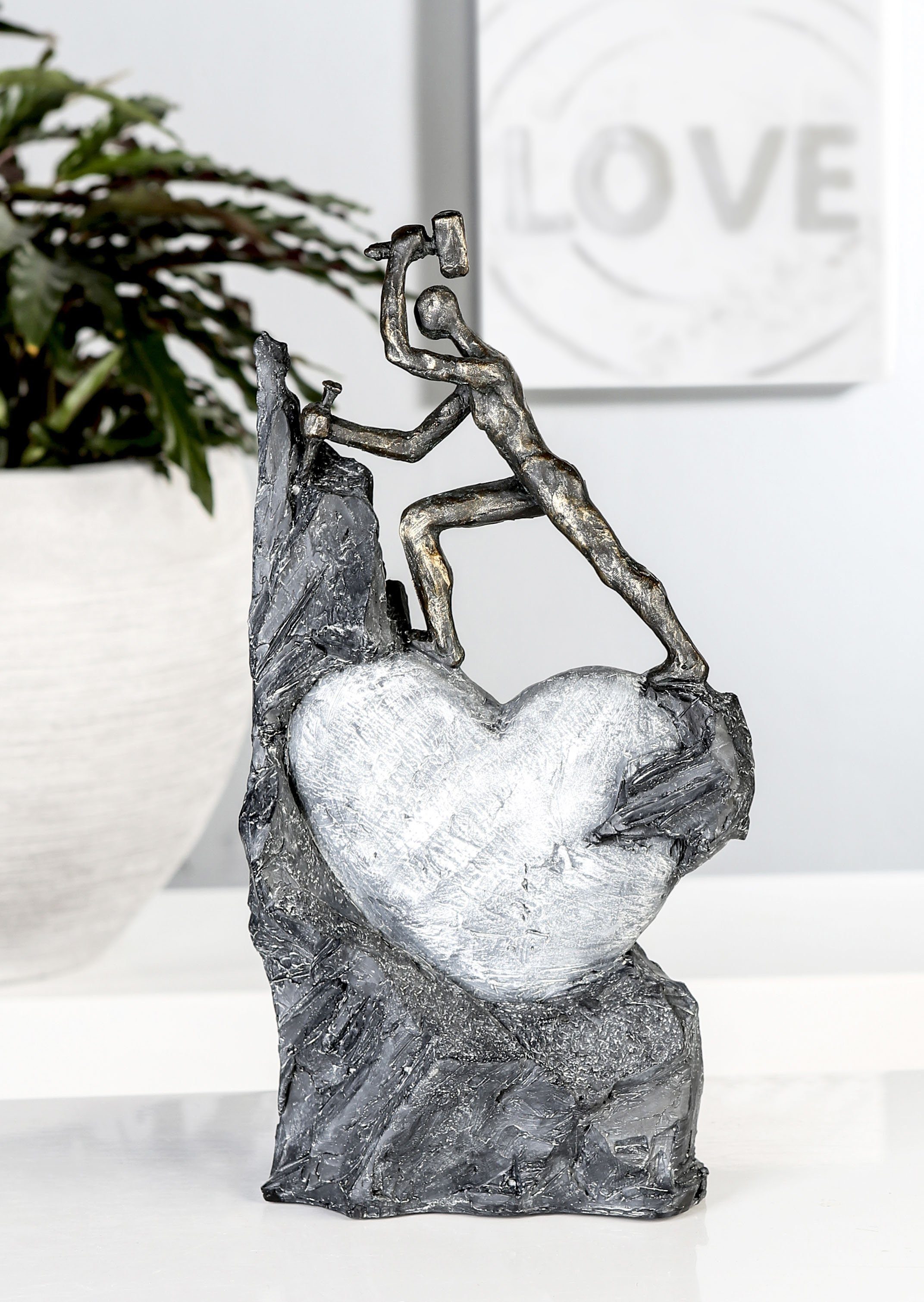 Casablanca by Gilde Decoratief figuur Sculptuur Heart, bronskleurig/grijs Decoratief object, hoogte 37 cm, motief hart, met teksthanger, woonkamer (1 stuk)