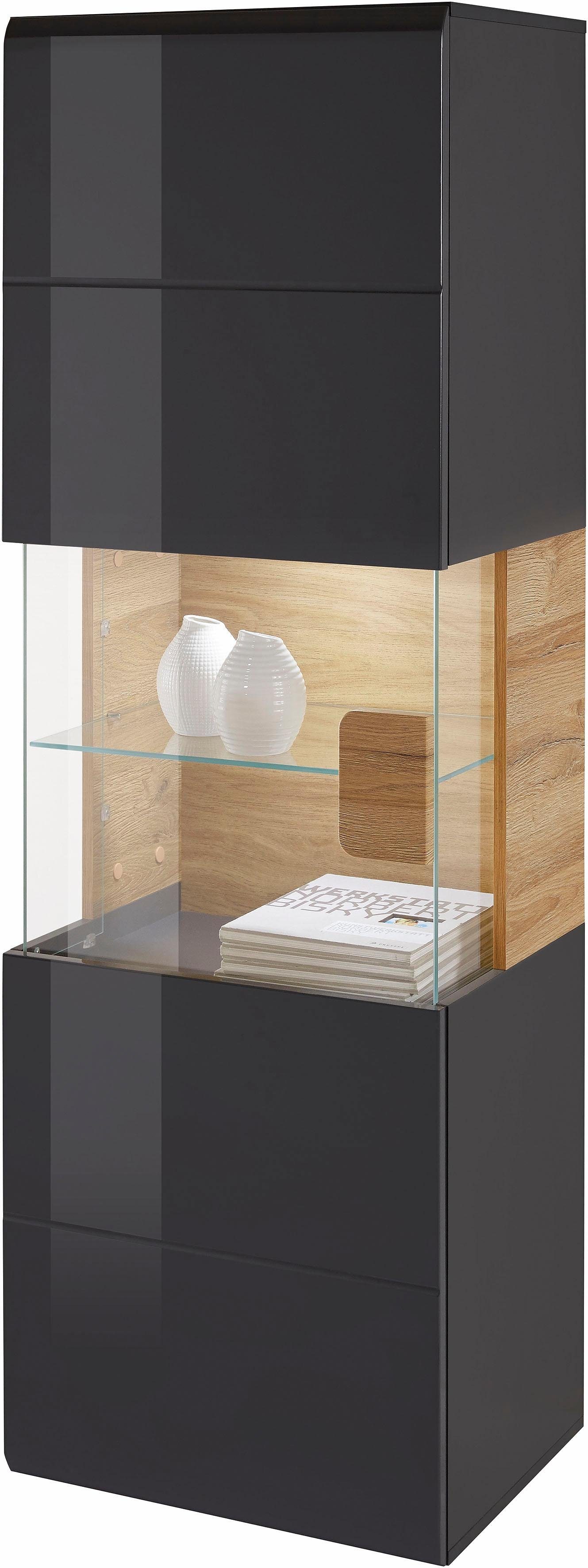 INOSIGN Hangende vitrinekast Toledo, hoogte 159 cm trendy glazen vitrine met decoratieve MDF-front Vitrine met glazen front, zonder verlichting, veel opbergruimte, hoogglans