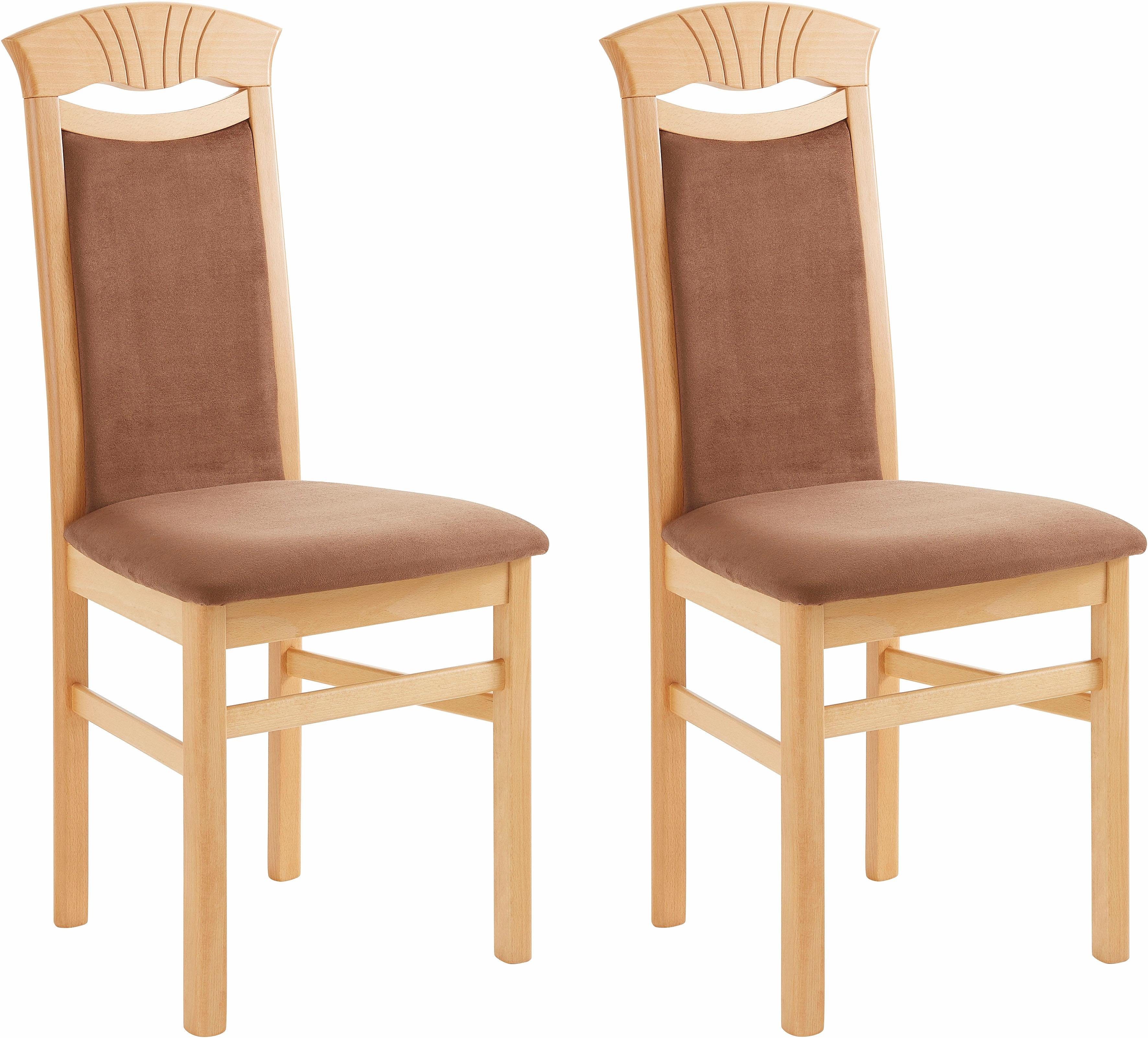 Home affaire Eetkamerstoel Franz slijtvast microvezel, onderstel beuken naturel of wit, houten stoel (set, 2 stuks)