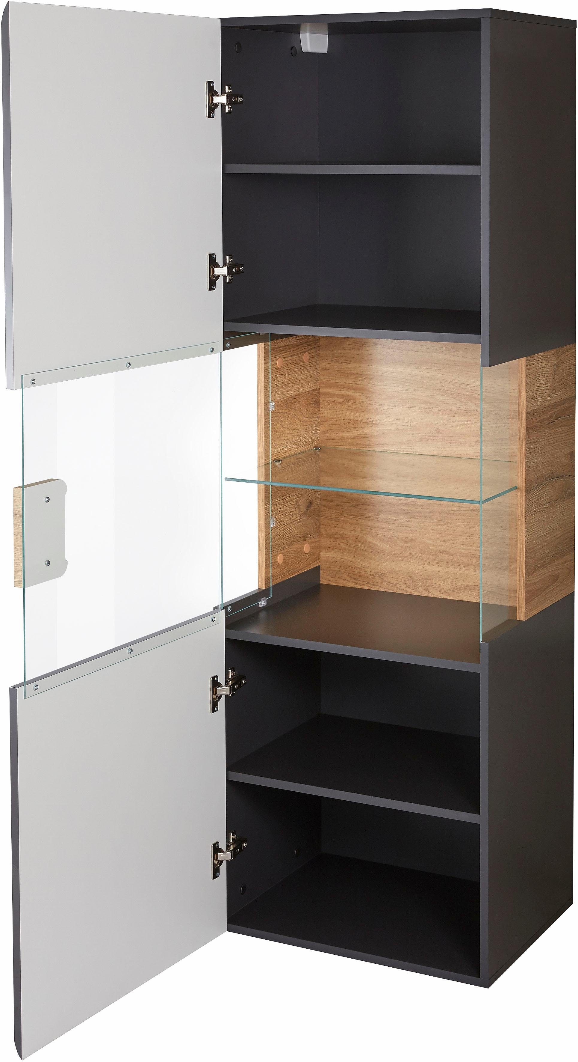 INOSIGN Hangende vitrinekast Toledo, hoogte 159 cm trendy glazen vitrine met decoratieve MDF-front Vitrine met glazen front, zonder verlichting, veel opbergruimte, hoogglans