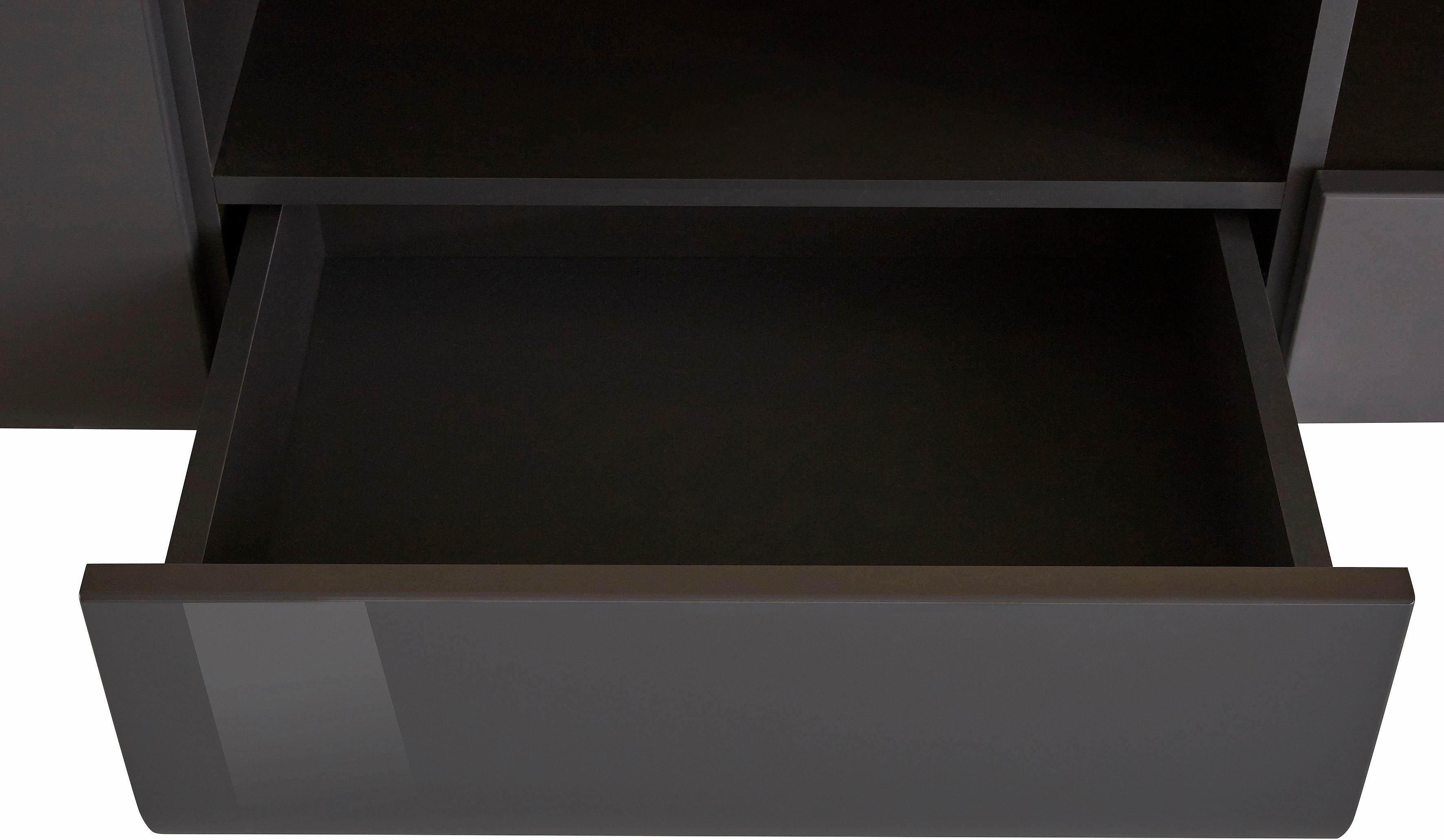 INOSIGN Wandmeubel Toledo, set, 4 stuks, stijlvol mediawandmeubel zonder verlichting Opbouwwand (2x hangvitrine, lowboard, wandplank) MDF hoogglans fronten (set, 4-delig)